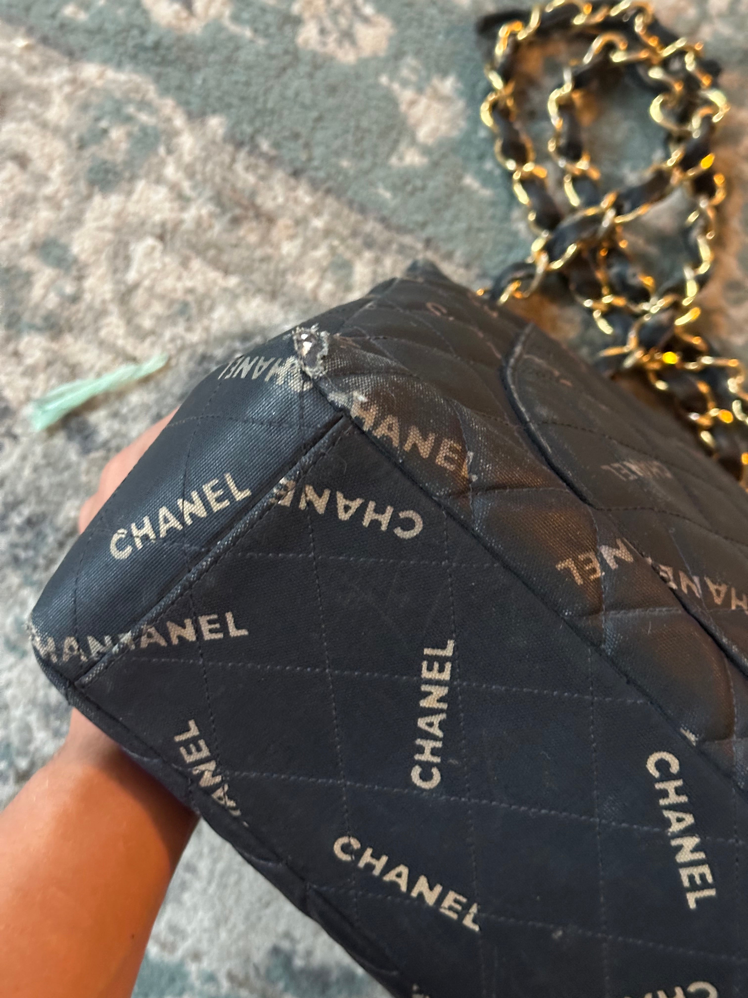 Chanel Black Quilted Canvas Logo Print Maxi XL Flap Bag