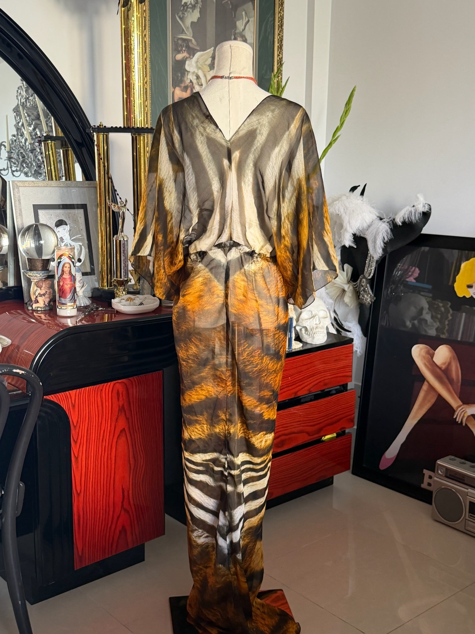 Tiger Print Sheer Maxi Cover-Up