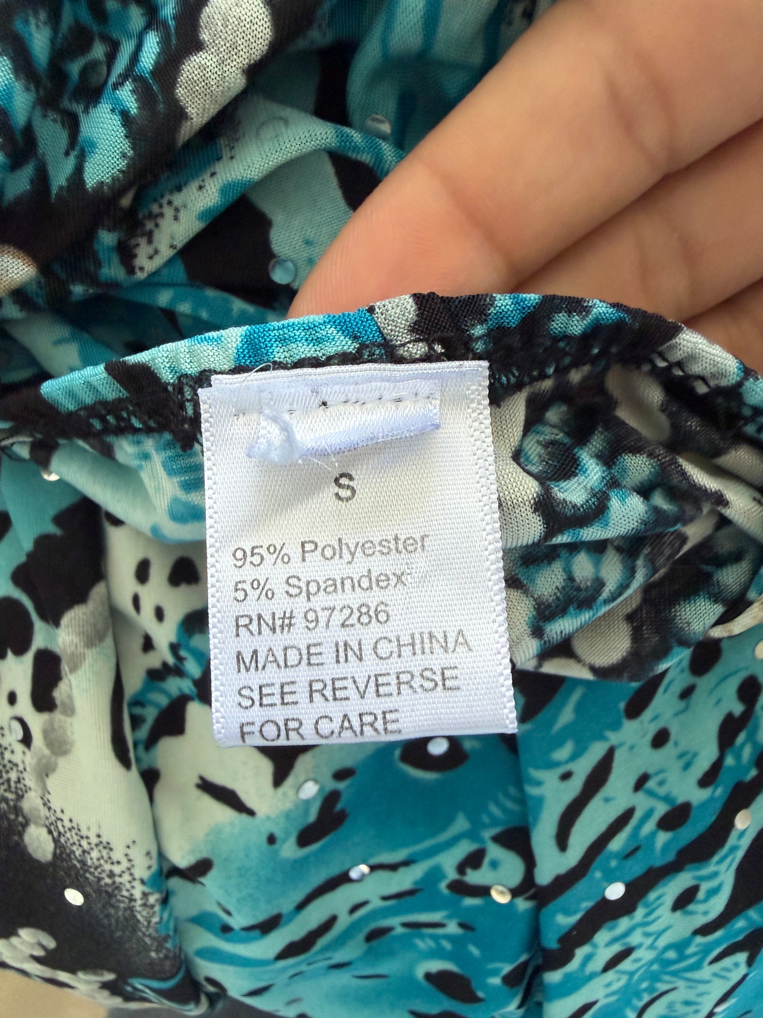 Y2K Turquoise Rhinestone Print Dress