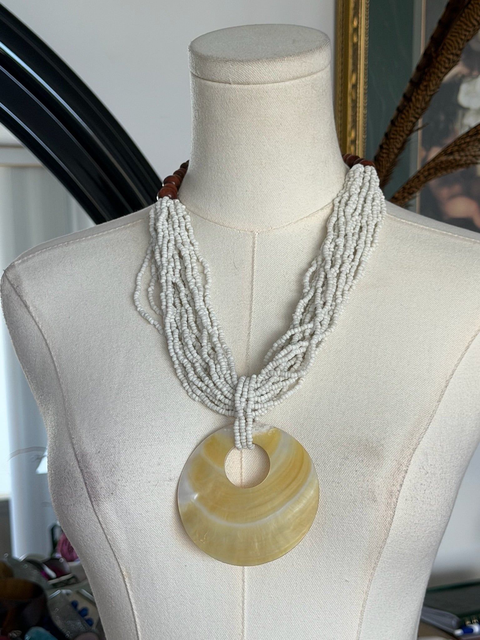 White Beaded Pendant Necklace