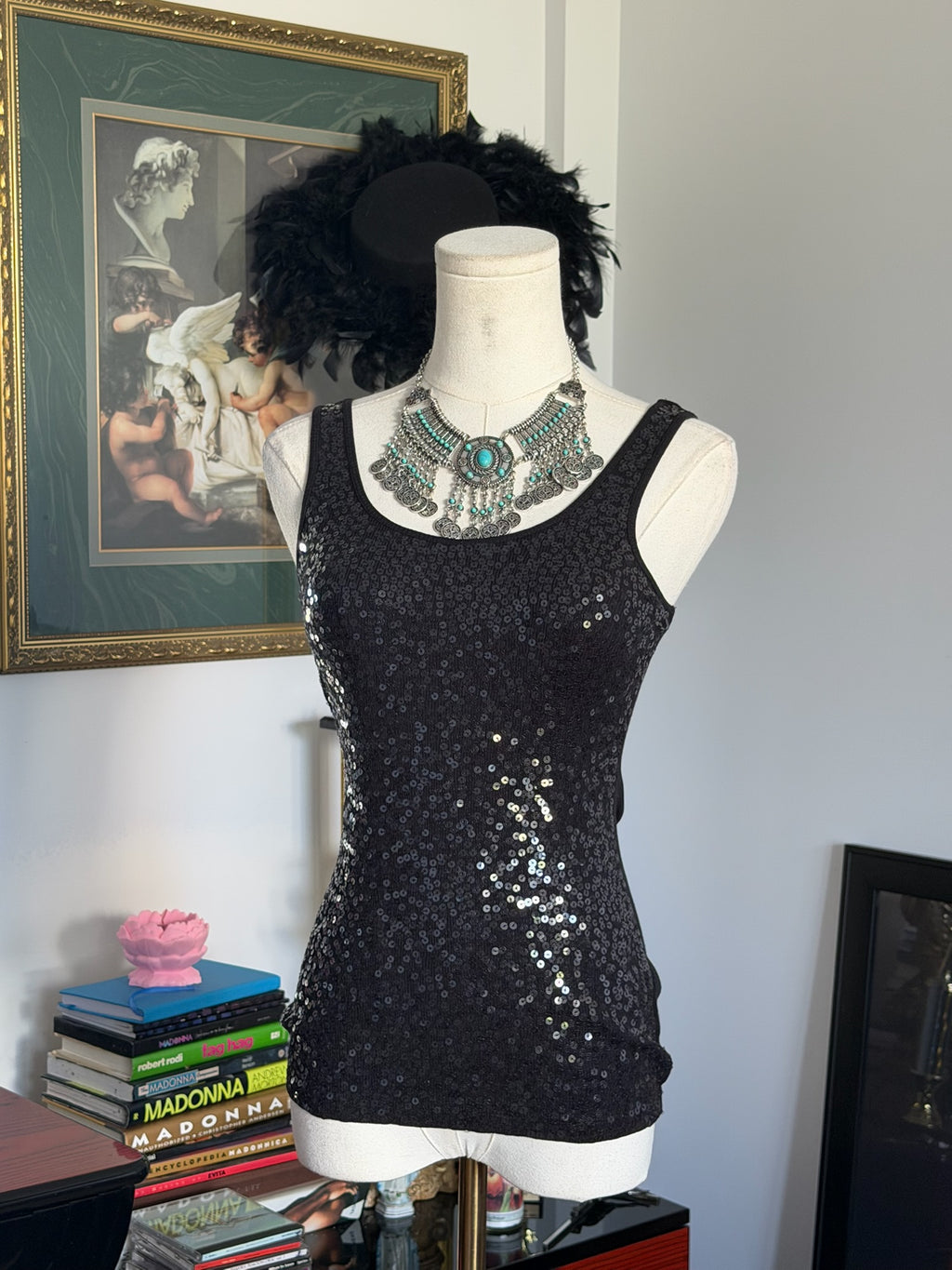 Express Black Sequin Tank Top | Size XS