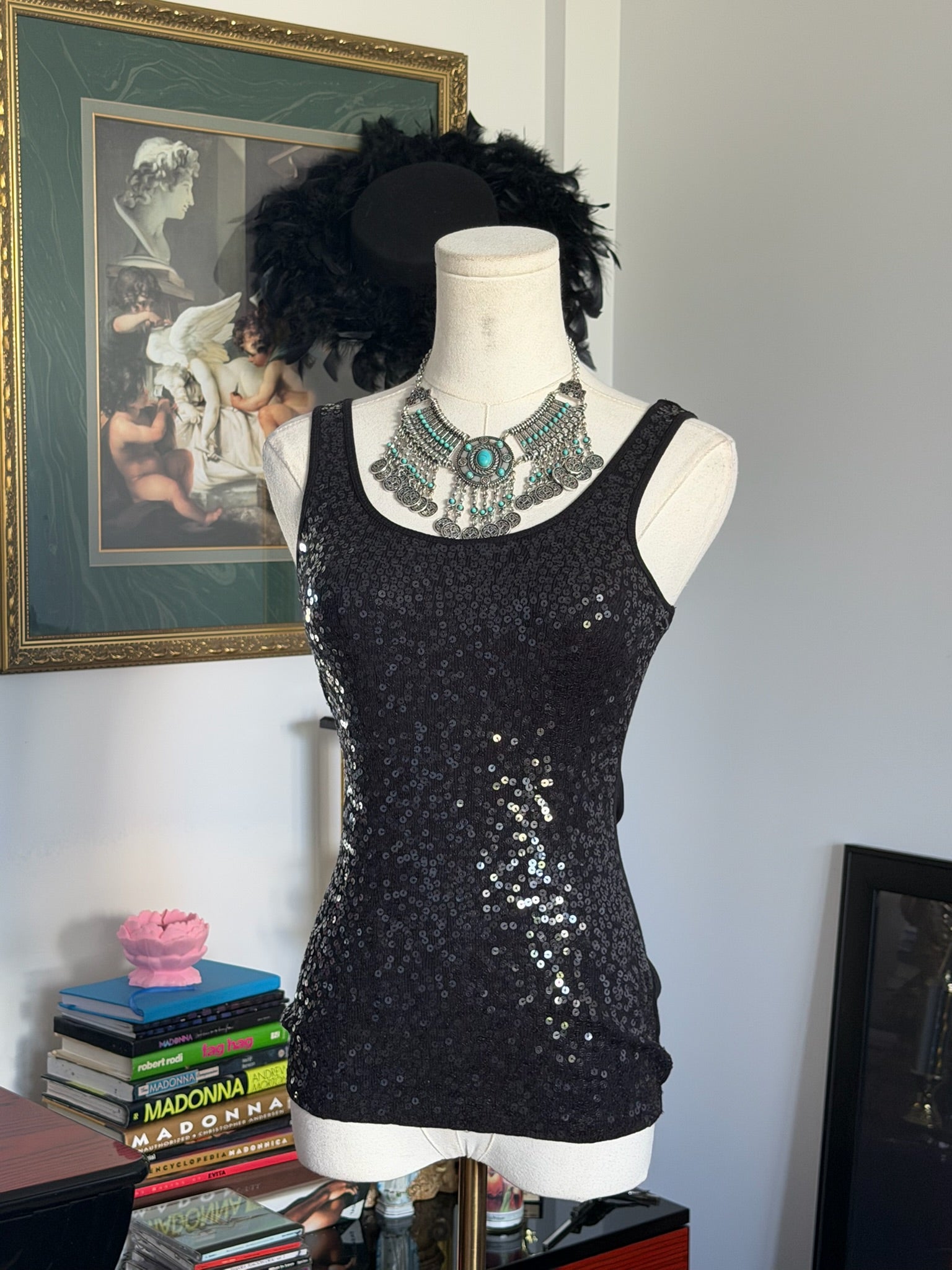 Express Black Sequin Tank Top | Size XS