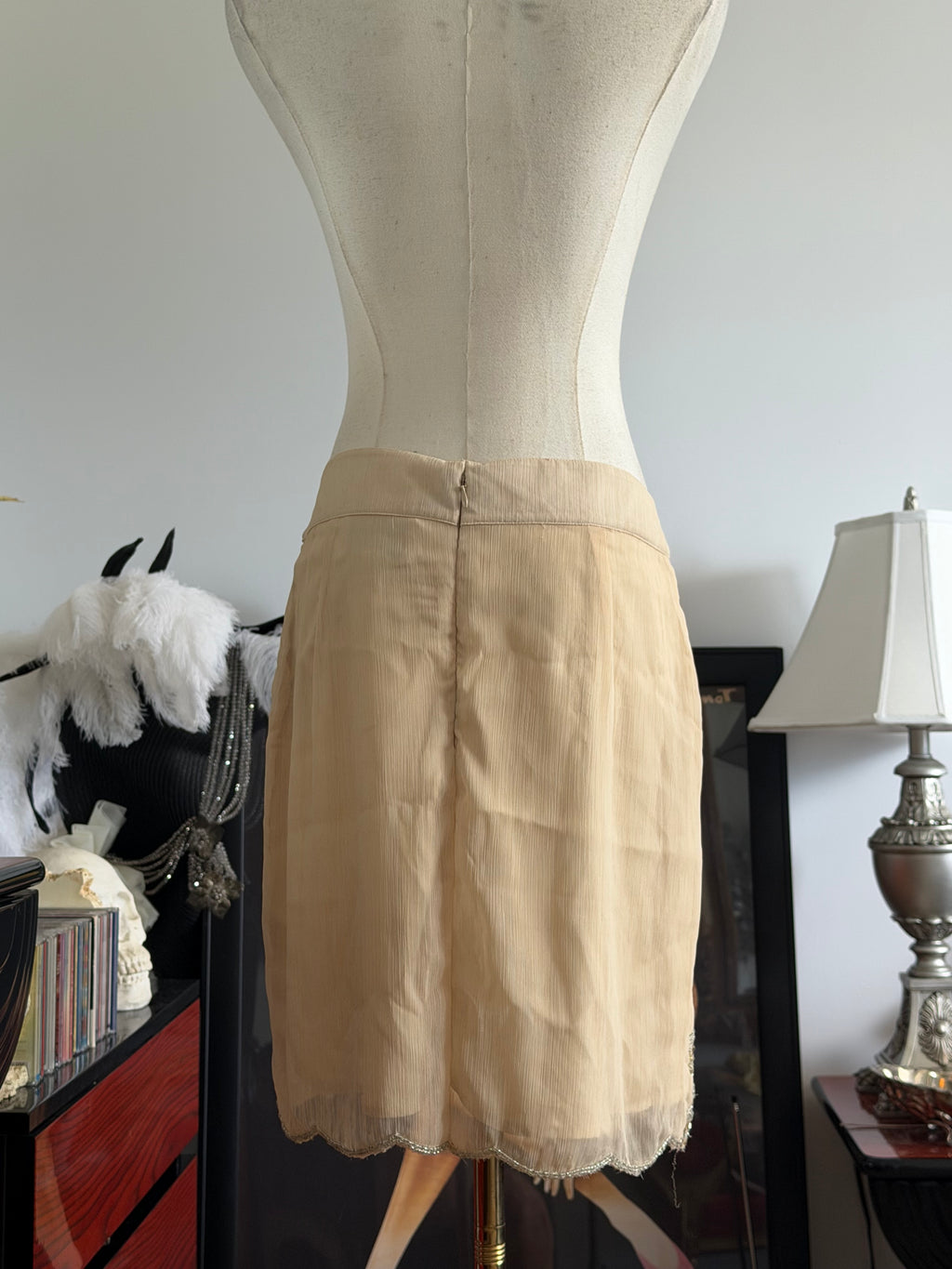 Champagne Beaded Chiffon Mini Skirt