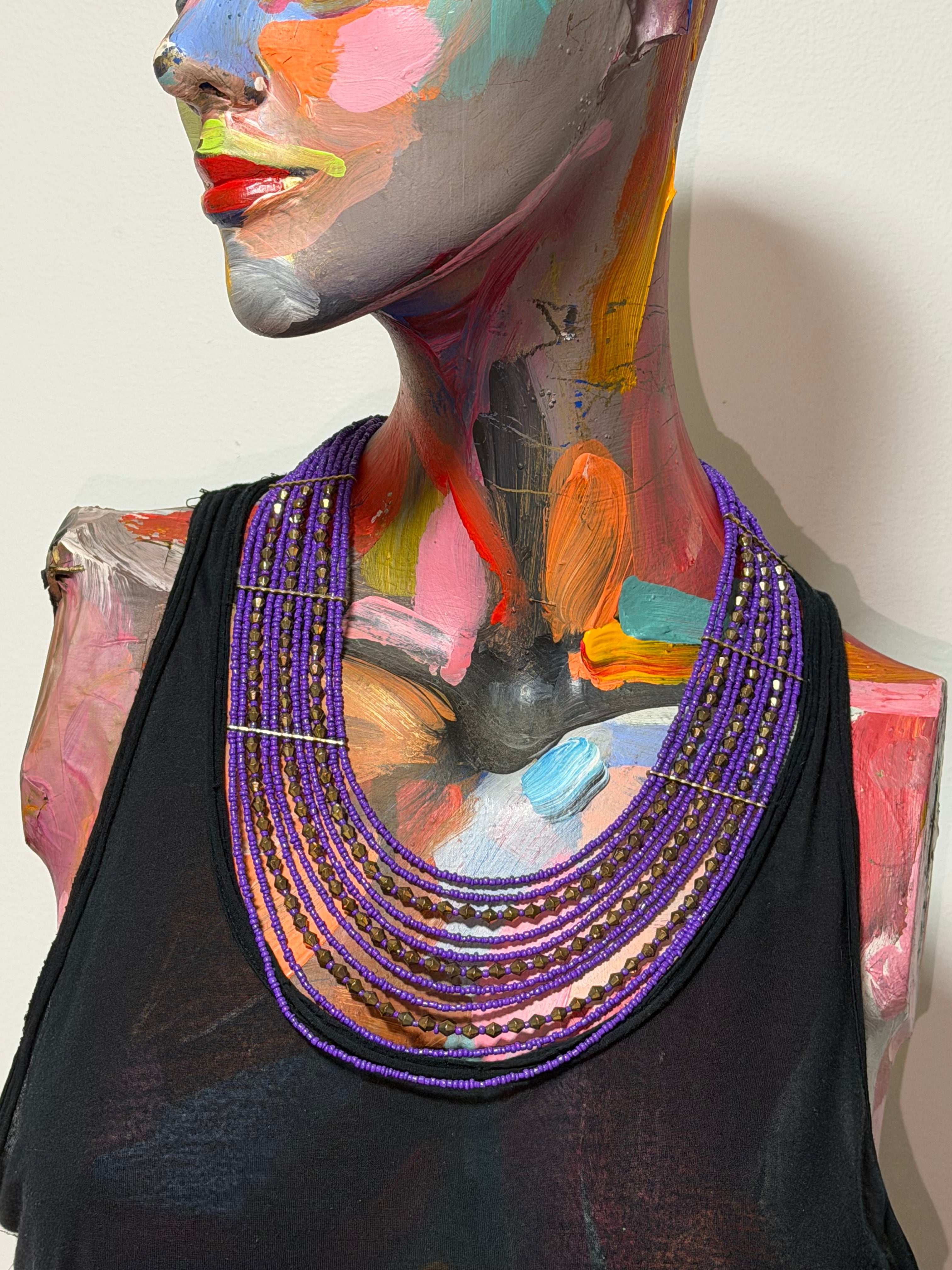 Vintage Purple Multi-Strand Seed Bead Statement Necklace