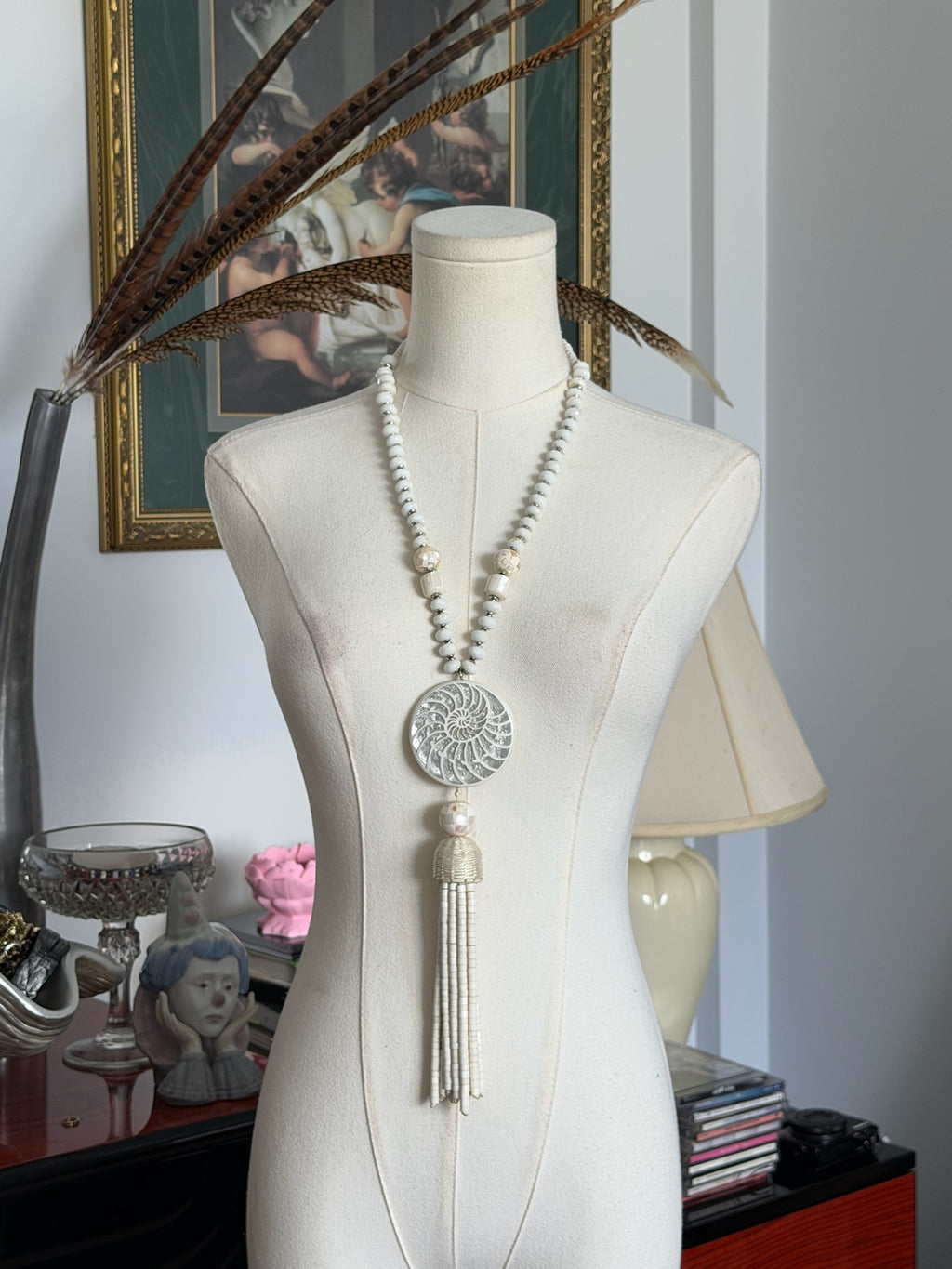 White beaded statement necklace