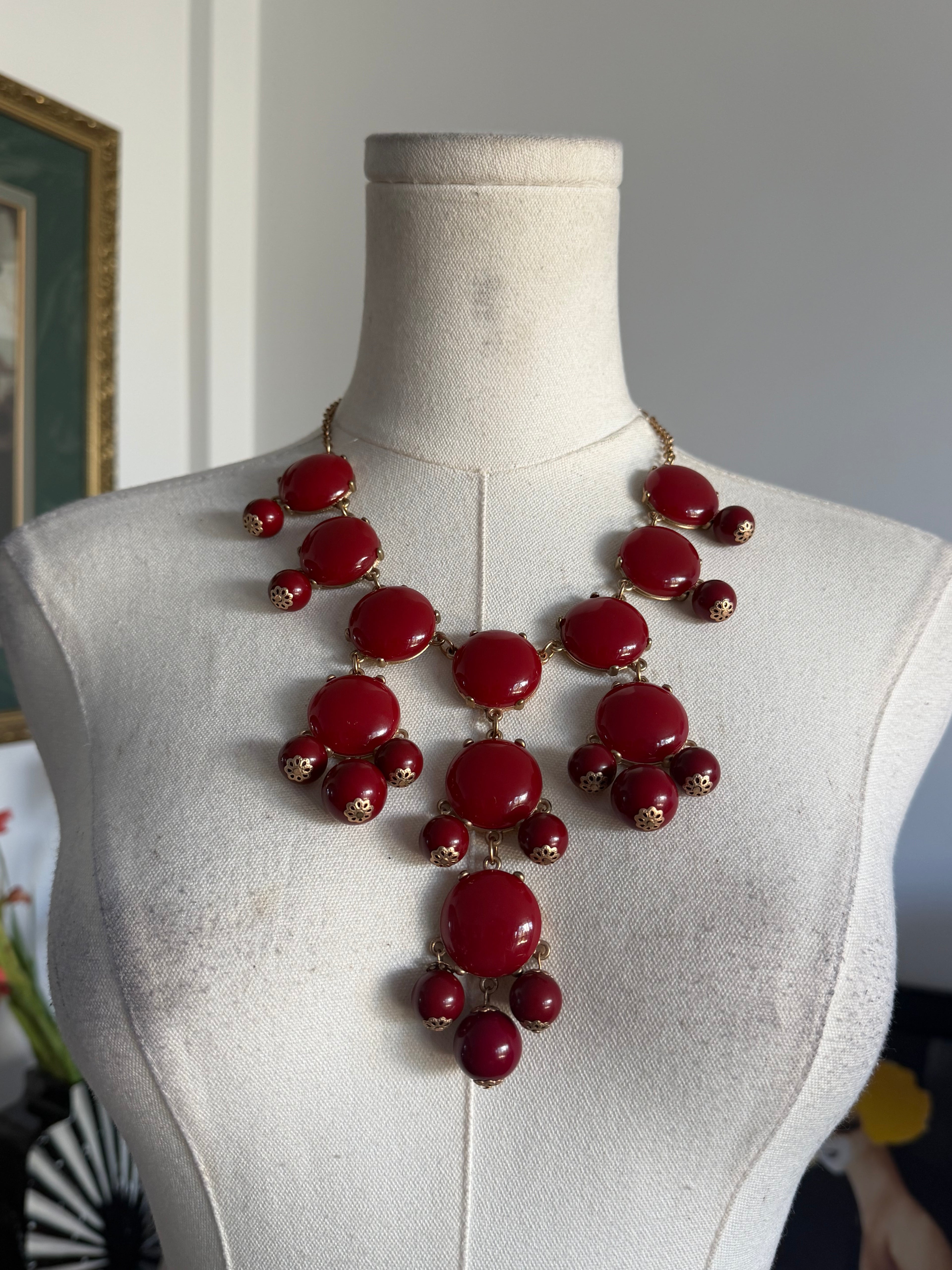 Red Convertible Statement Necklace