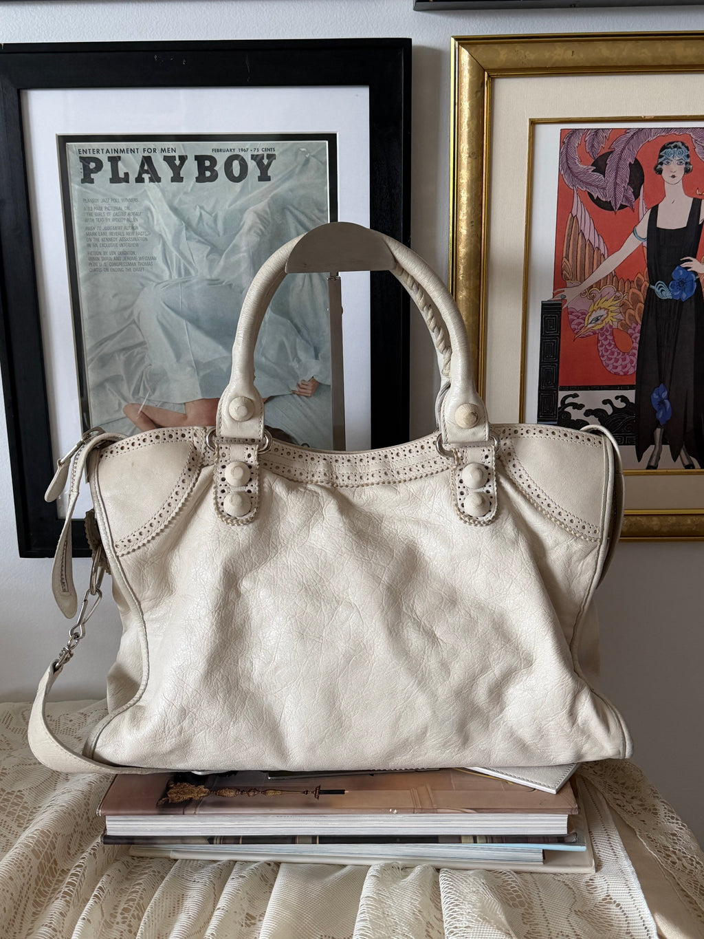 Balenciaga city bag ivory white with silver hardware