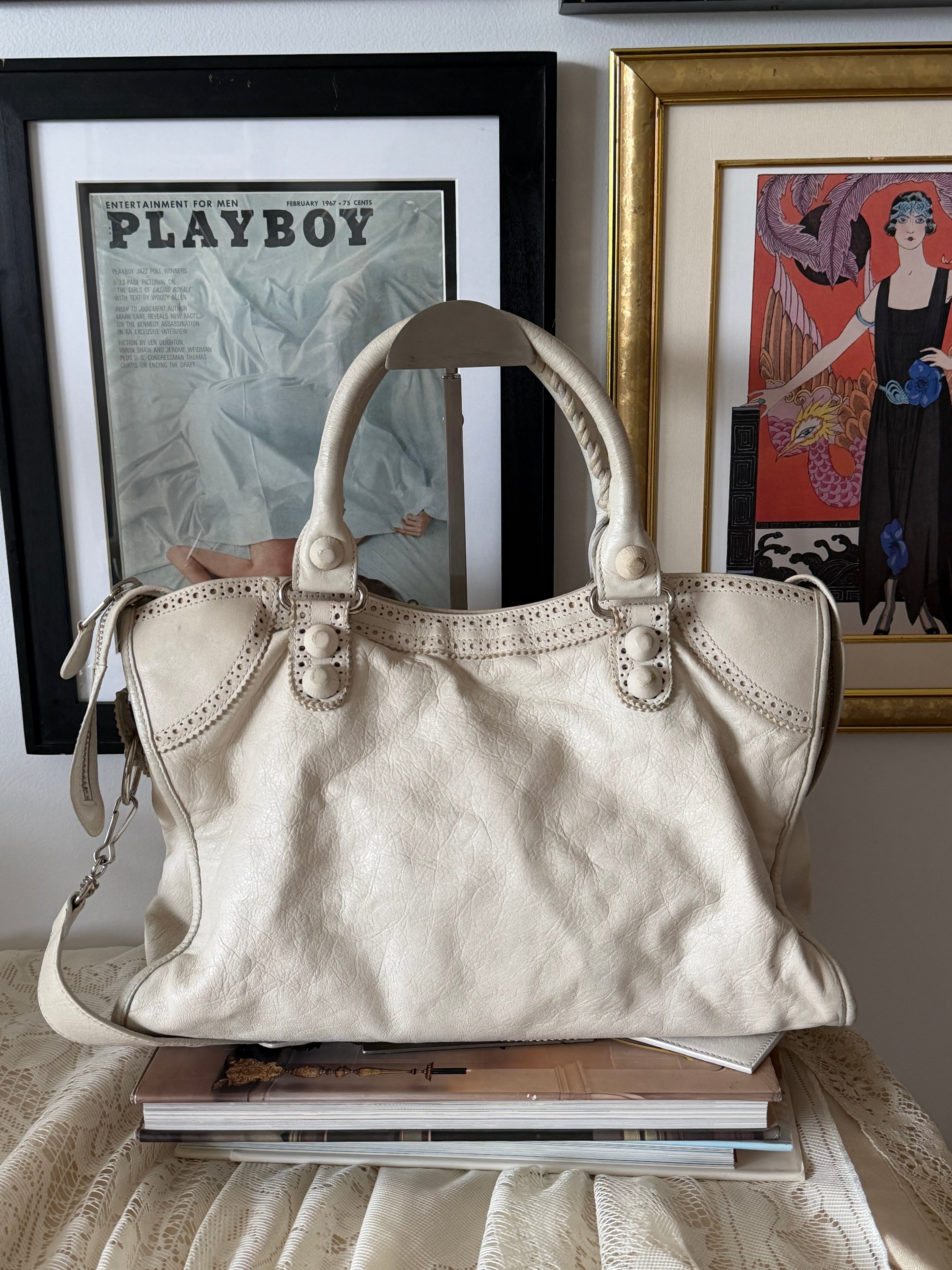 Balenciaga city bag ivory white with silver hardware