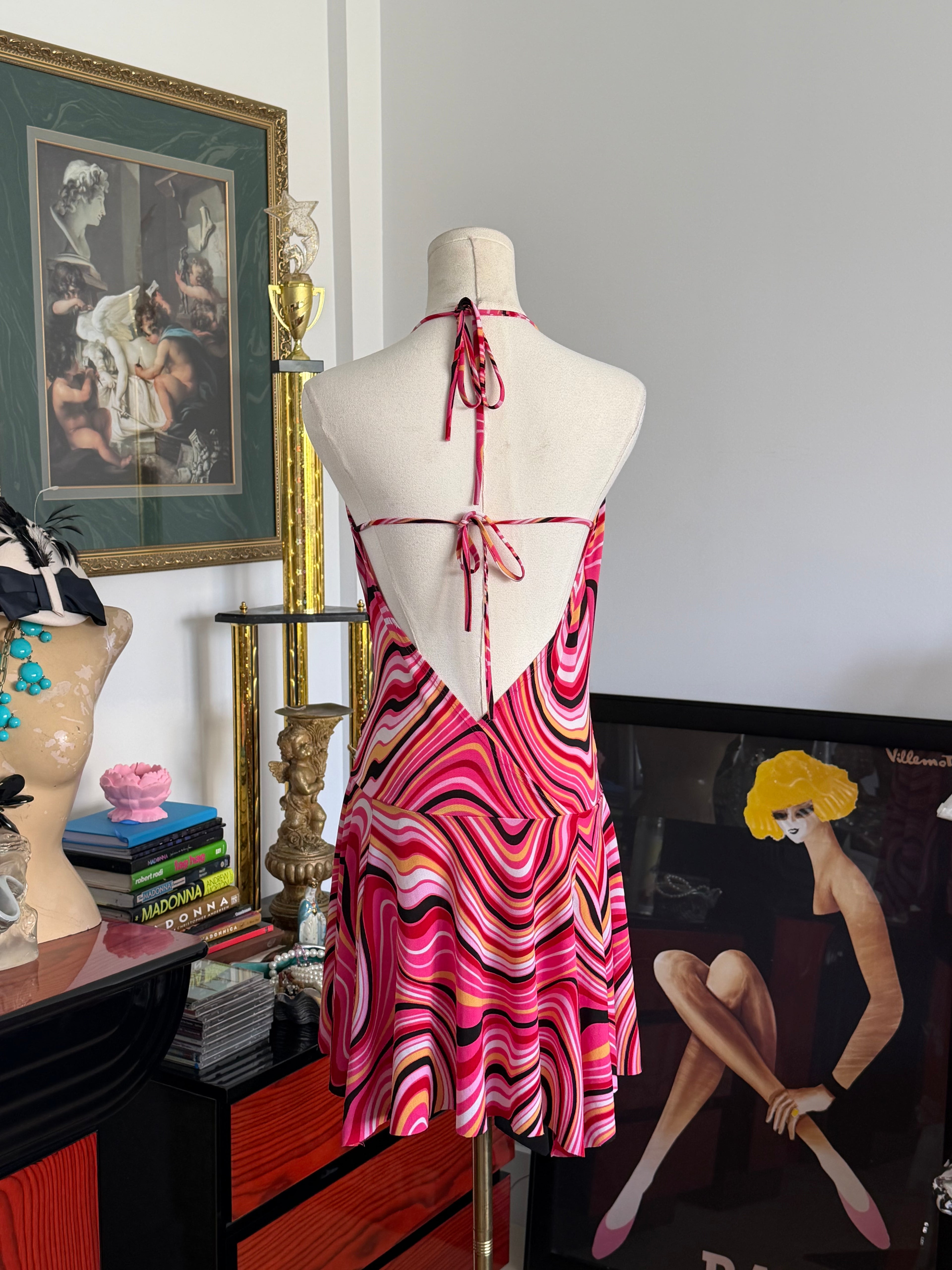y2k resortwear halter dress pink mini dress open back dress vacation dress 2000s it girl