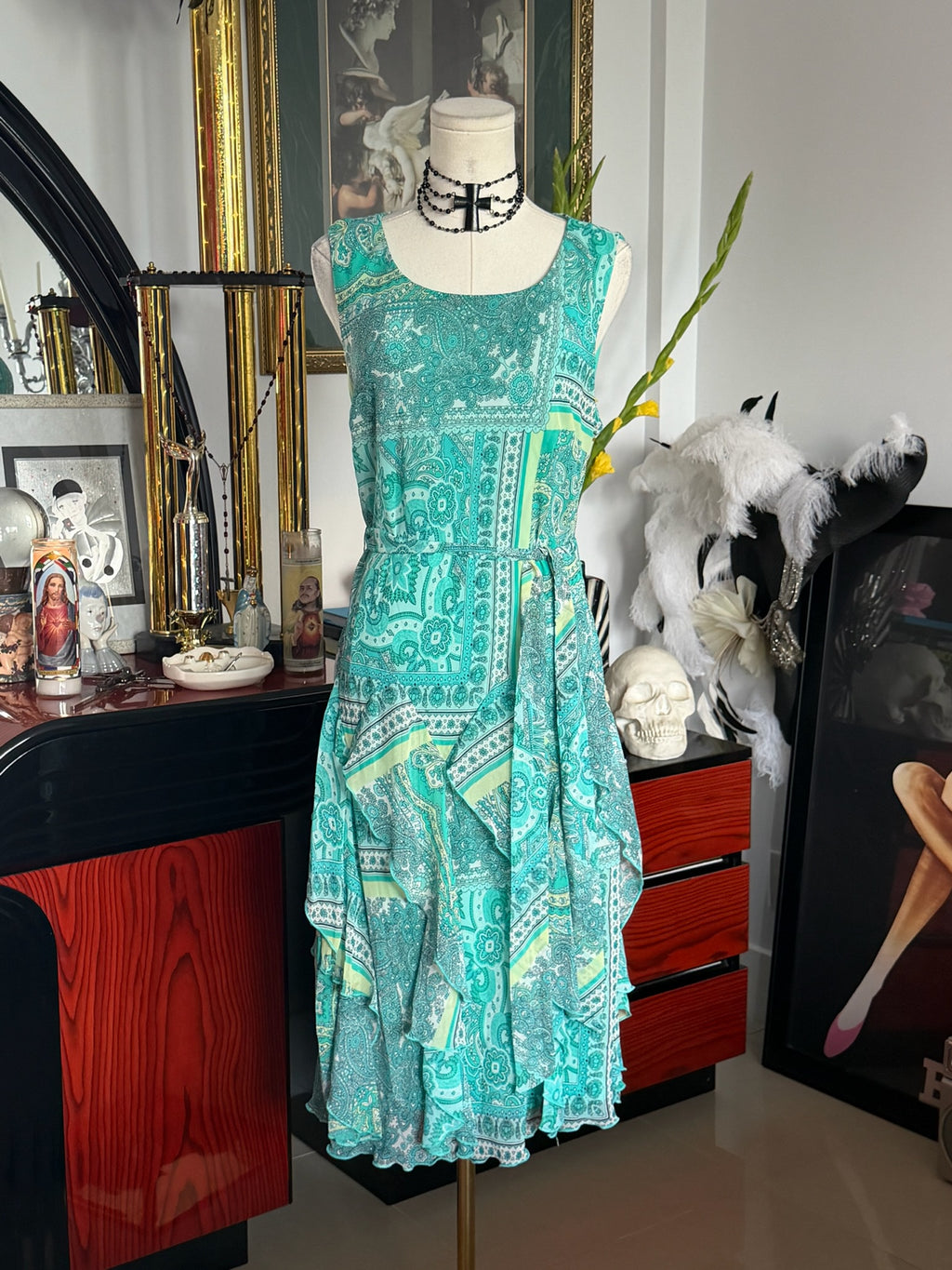 Robbie Bee Paisley Ruffle Midi Dress