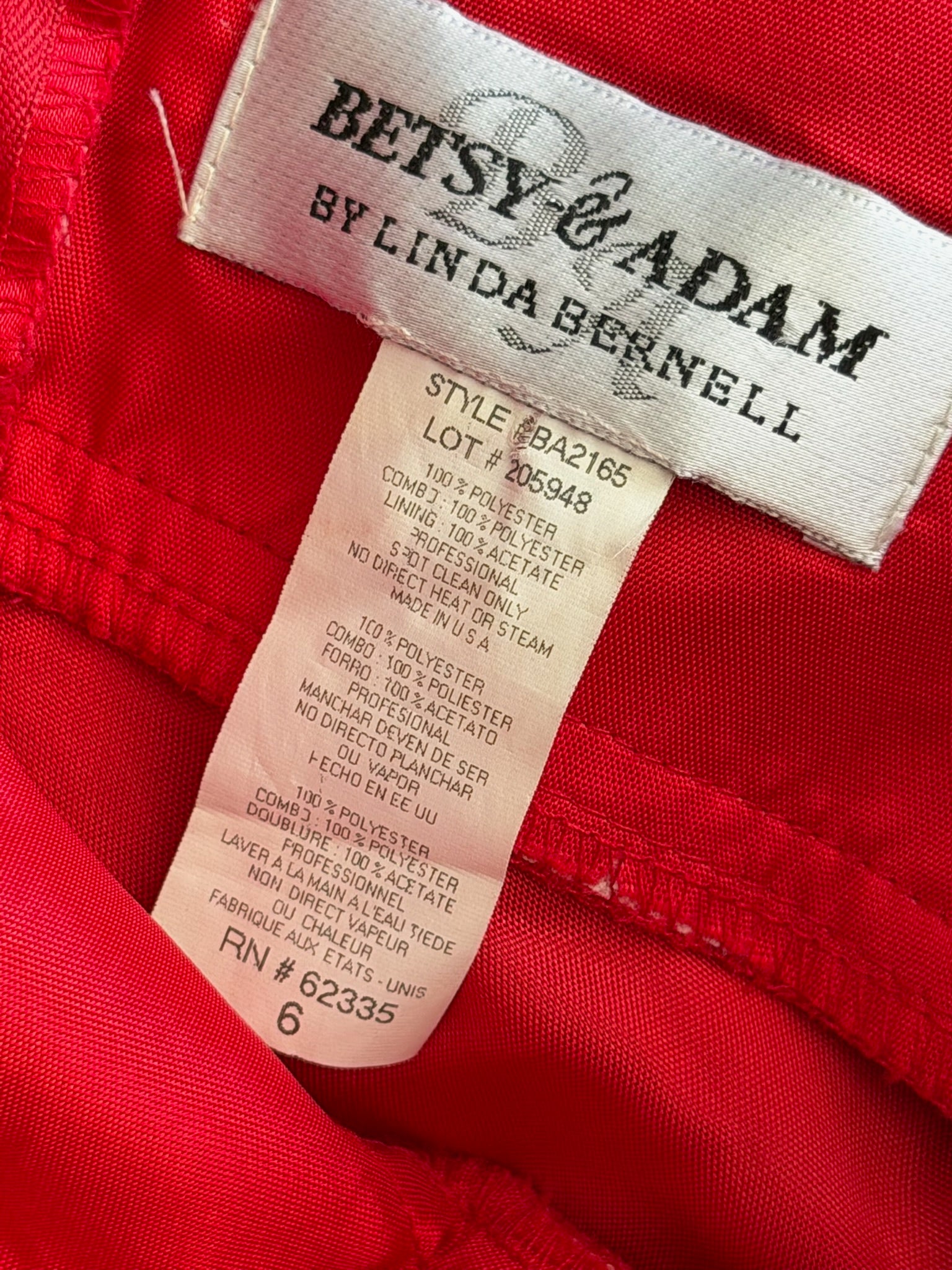Vintage Betsy & Adam Red Halter Evening Gown – Rhinestone Bow Detail
