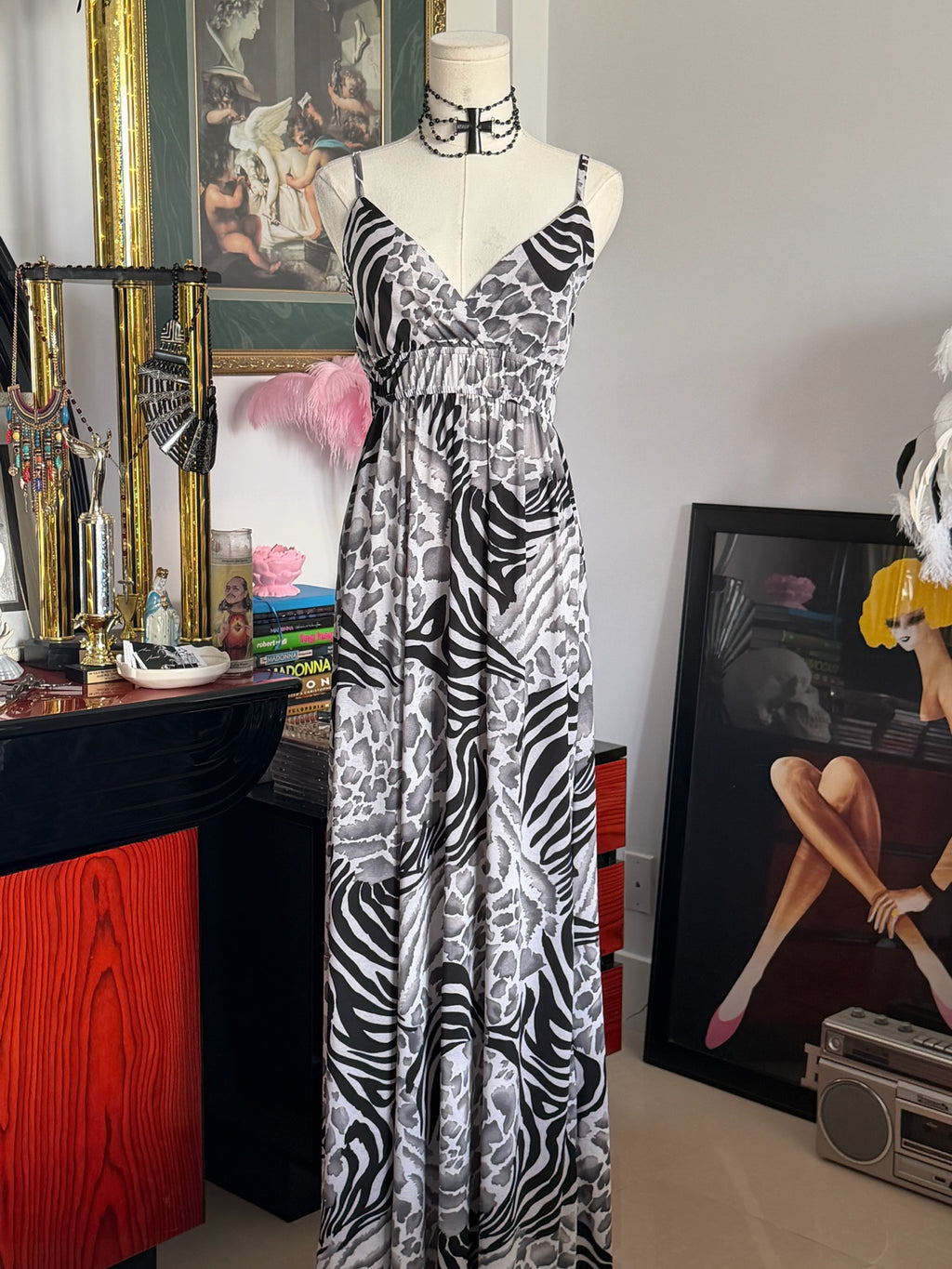 Pussycat London Y2K Zebra & Leopard Print Maxi Dress | Animal Print Slip Dress-S