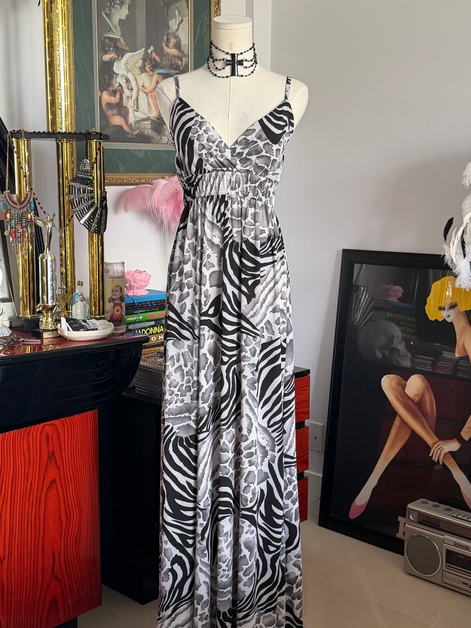 Pussycat London Y2K Zebra & Leopard Print Maxi Dress | Animal Print Slip Dress-S