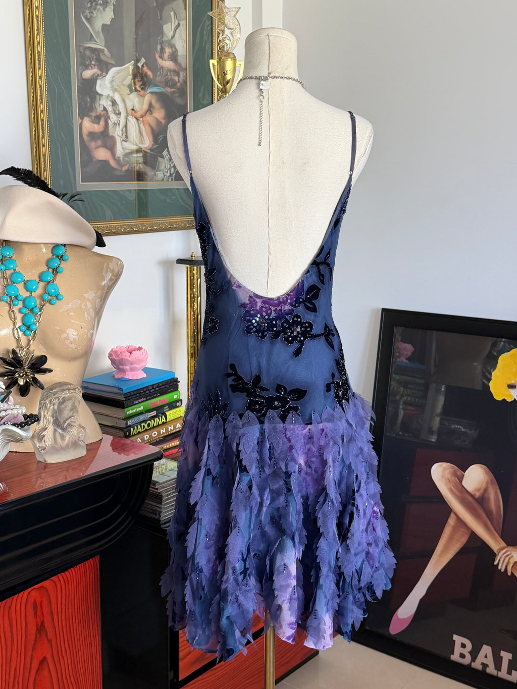 Sue Wong  Ombre Lavender & Blue 3D Leaf Dress -8