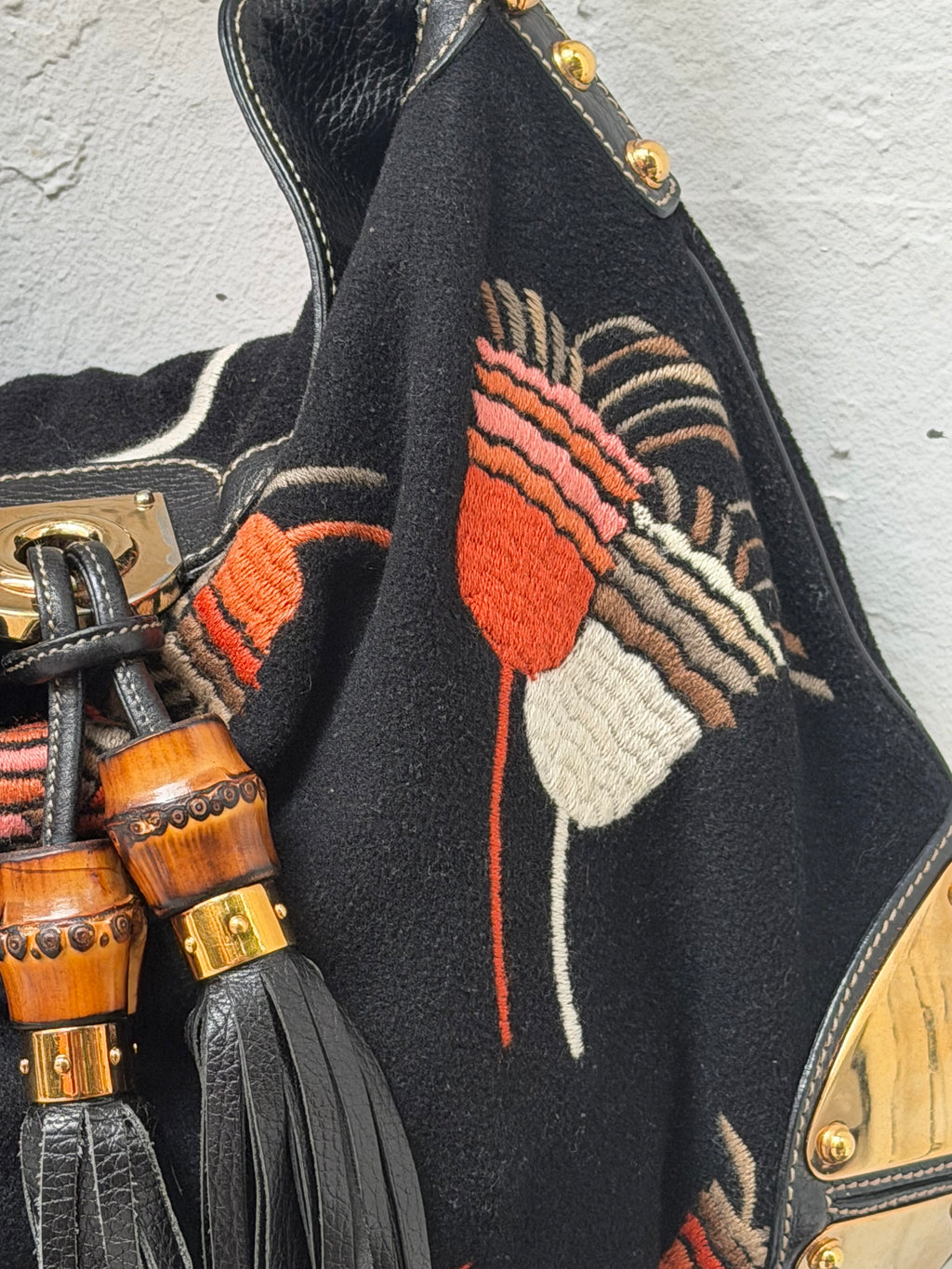 Gucci Fall/Winter Embroidered Velvet Large Indy Hobo Bag