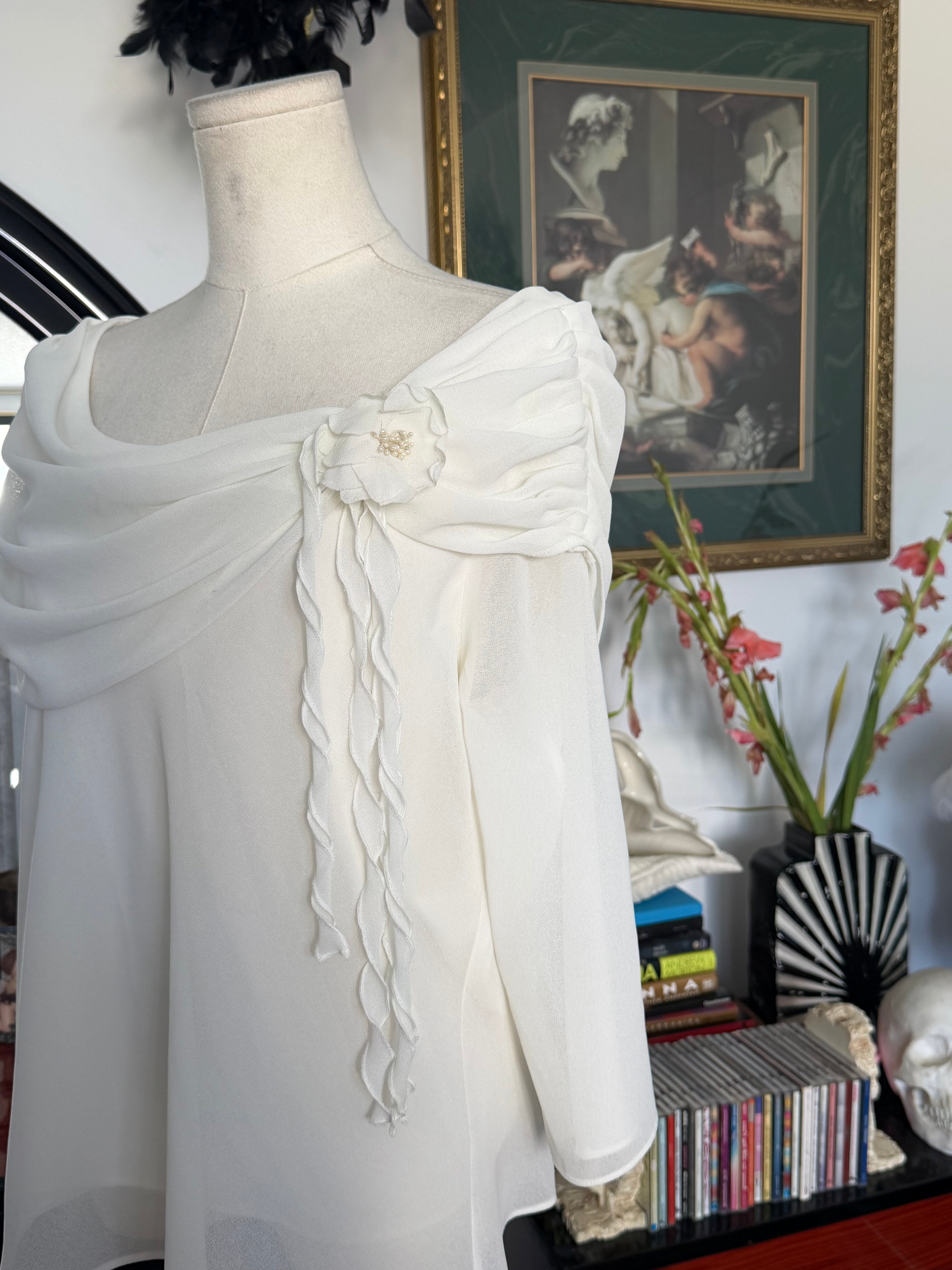 Vintage MSK Ivory Draped Off-Shoulder Floral Blouse