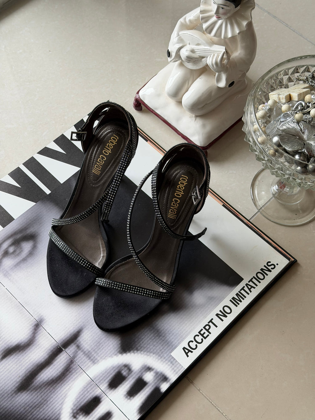 Roberto Cavalli Crystal-Embellished Strappy Heels (IT 36)