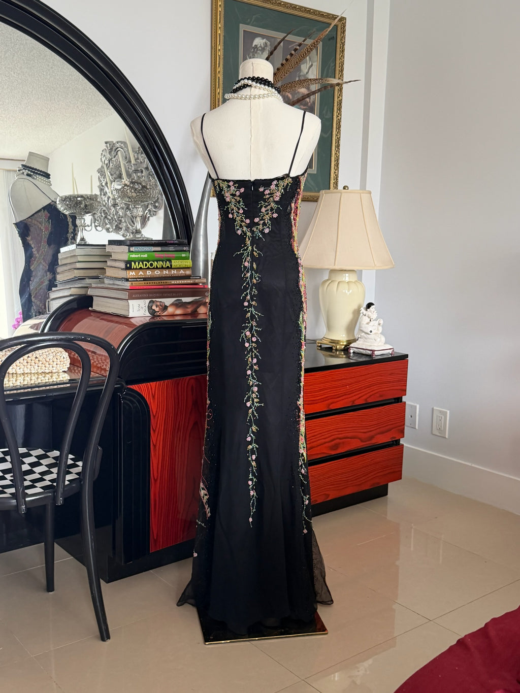 Vintage Beaded Evening Gown with Embroidery