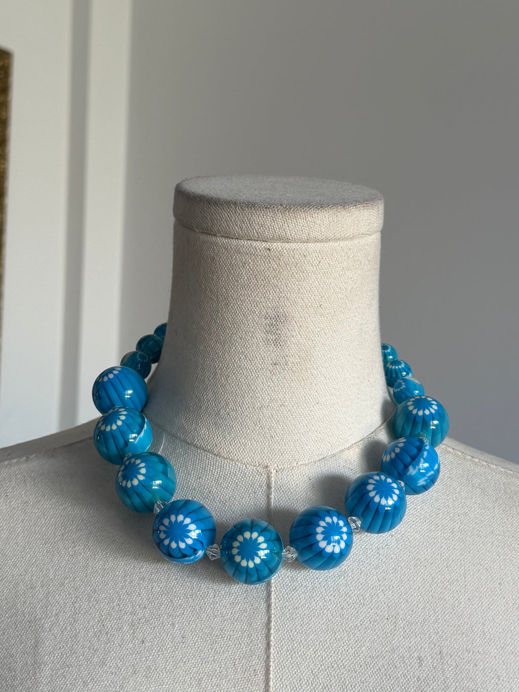 Blue Floral Beaded Statement Necklace