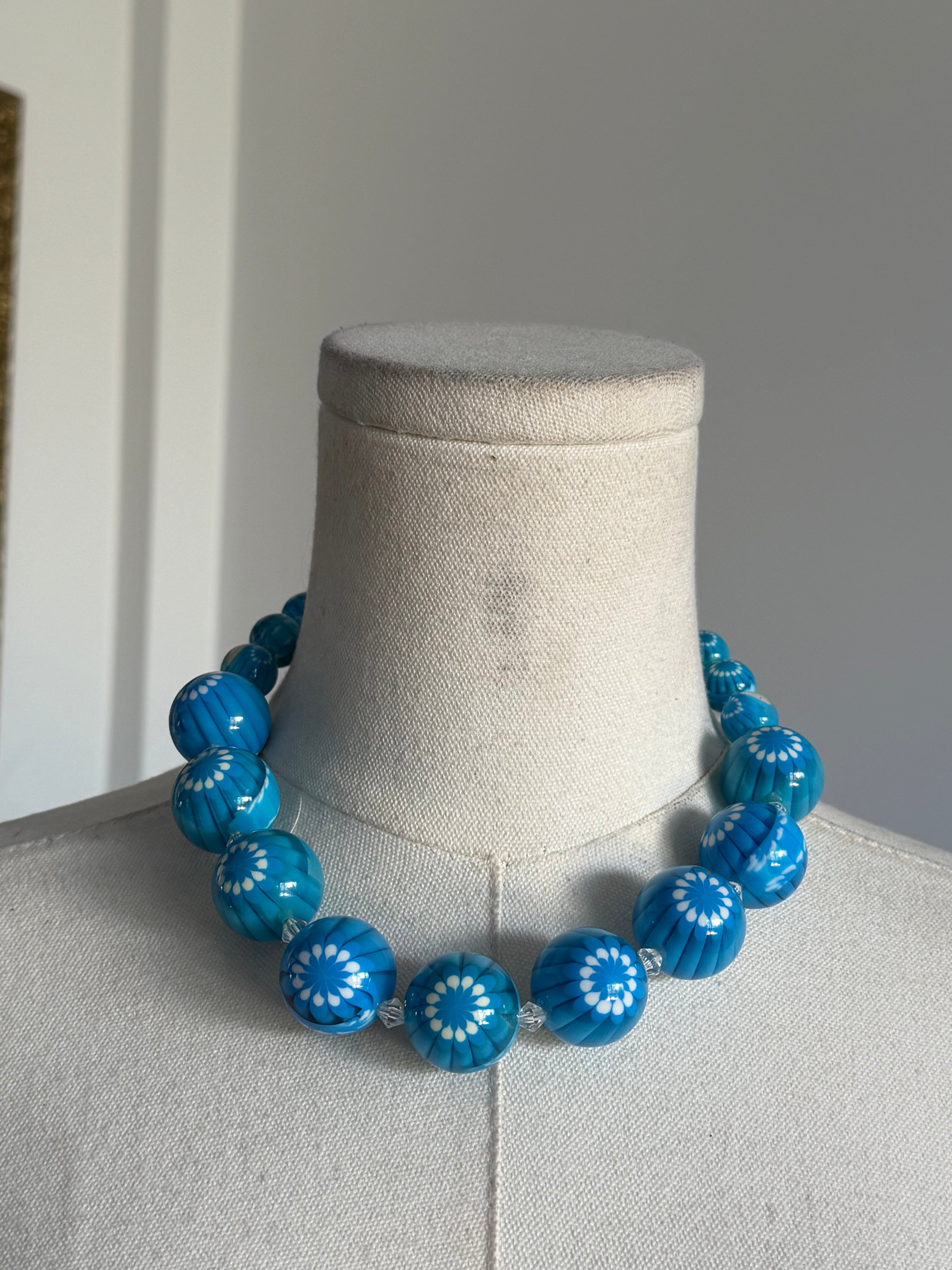 Blue Floral Beaded Statement Necklace