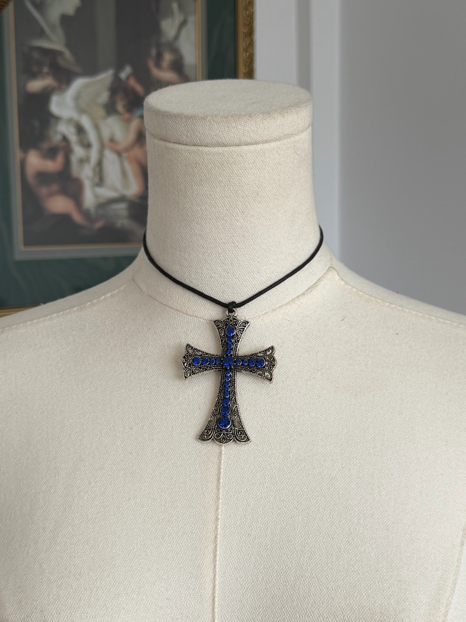 Blue Crystal Cross Choker