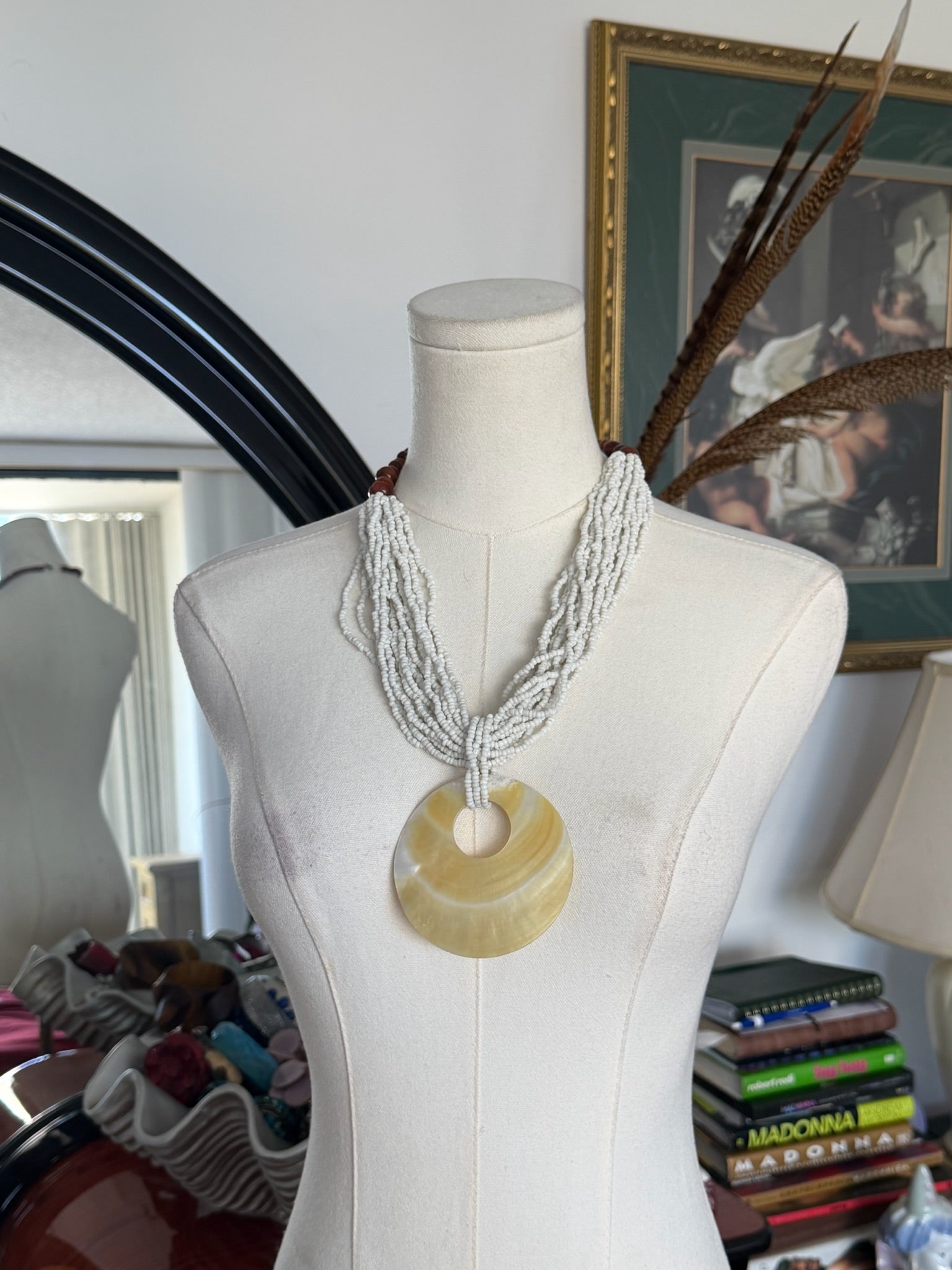 White Beaded Pendant Necklace