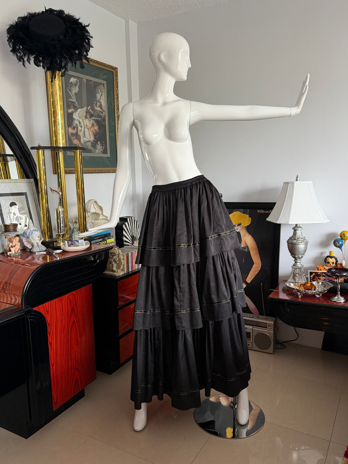 Vintage Black Tiered Maxi Skirt