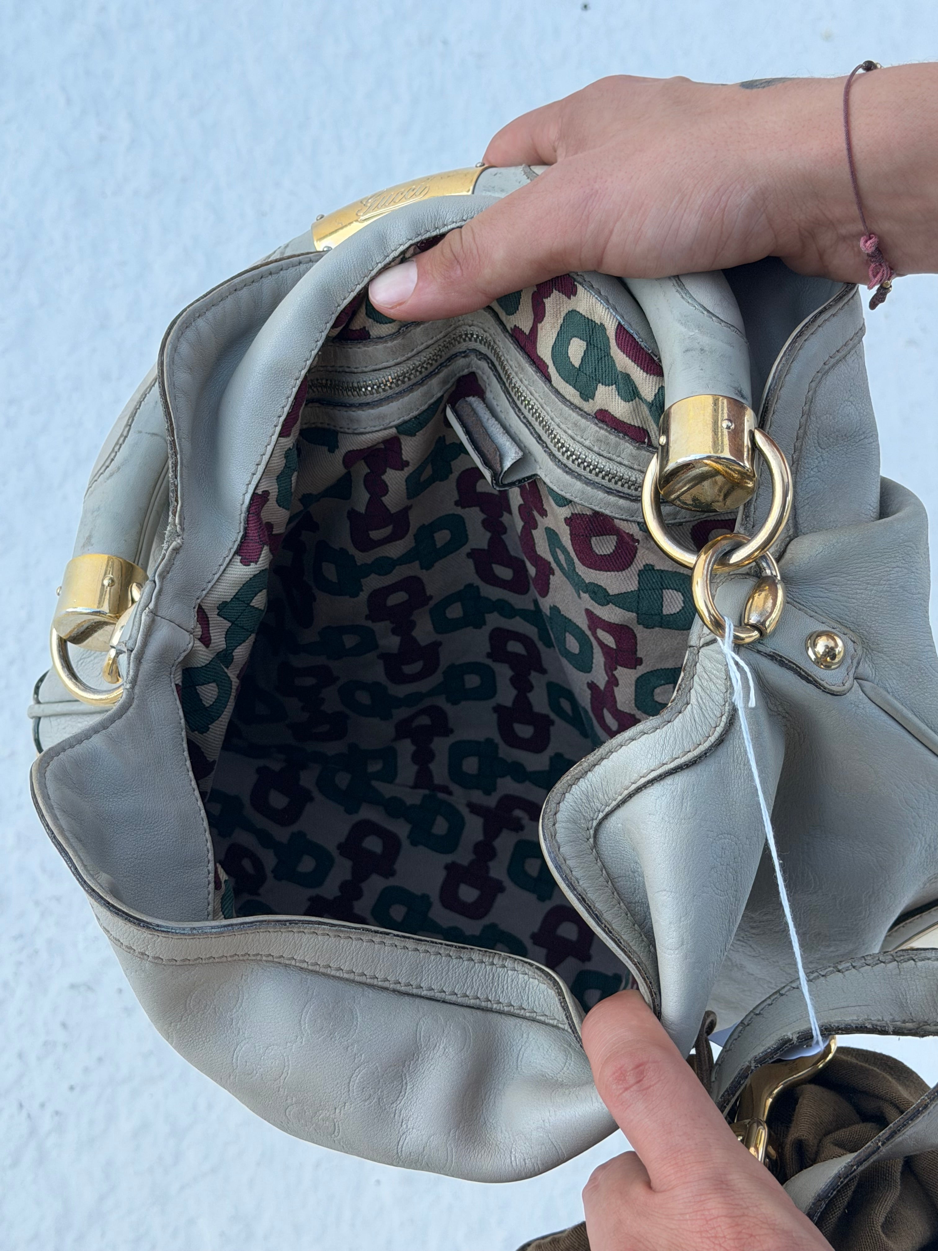 Gucci Indy Medium Hobo – Light Grey Guccissima Leather – Bamboo Tassels – Gold Hardware