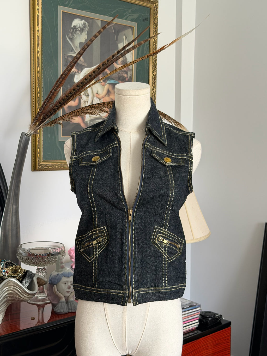 Y2K dark denim fitted vest M
