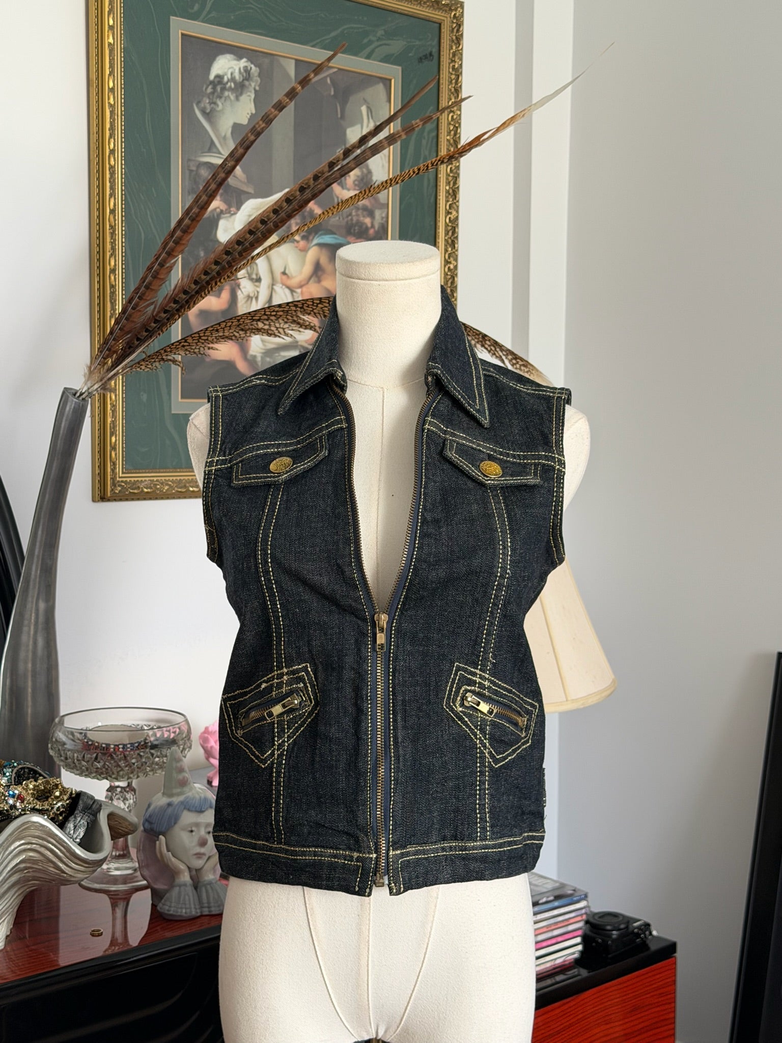 Y2K dark denim fitted vest M
