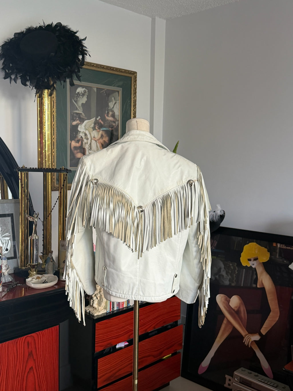 Vintage Reed White Fringe Leather Moto Jacket | Made in USA