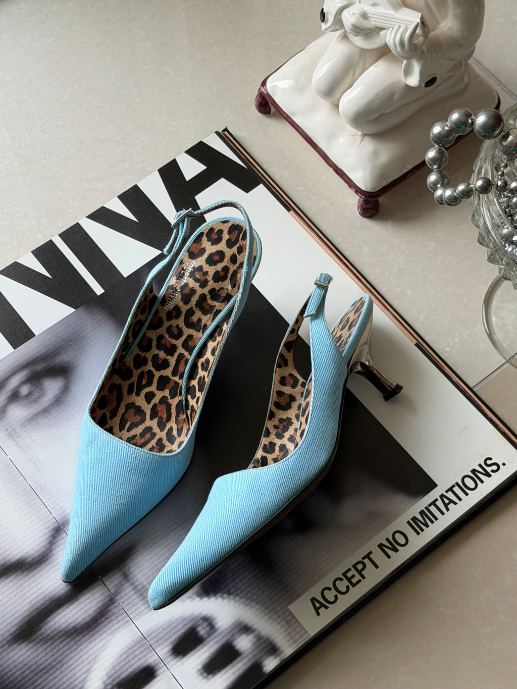 Roberto Cavalli Turquoise Pointed Slingback Heels with Leopard Lining – IT 36 (US 6)