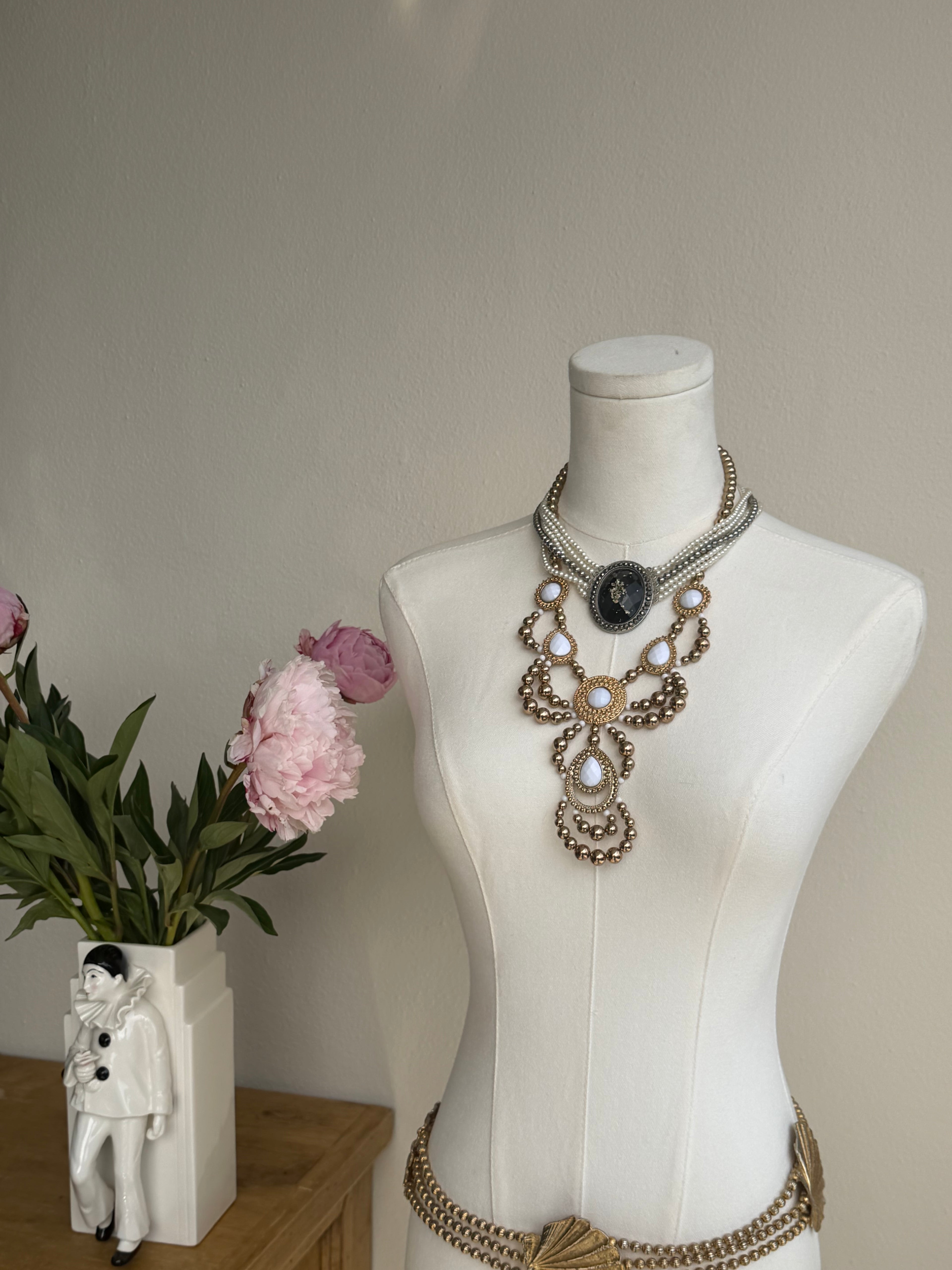 Baroque Pearl & Black Cameo Statement Necklace
