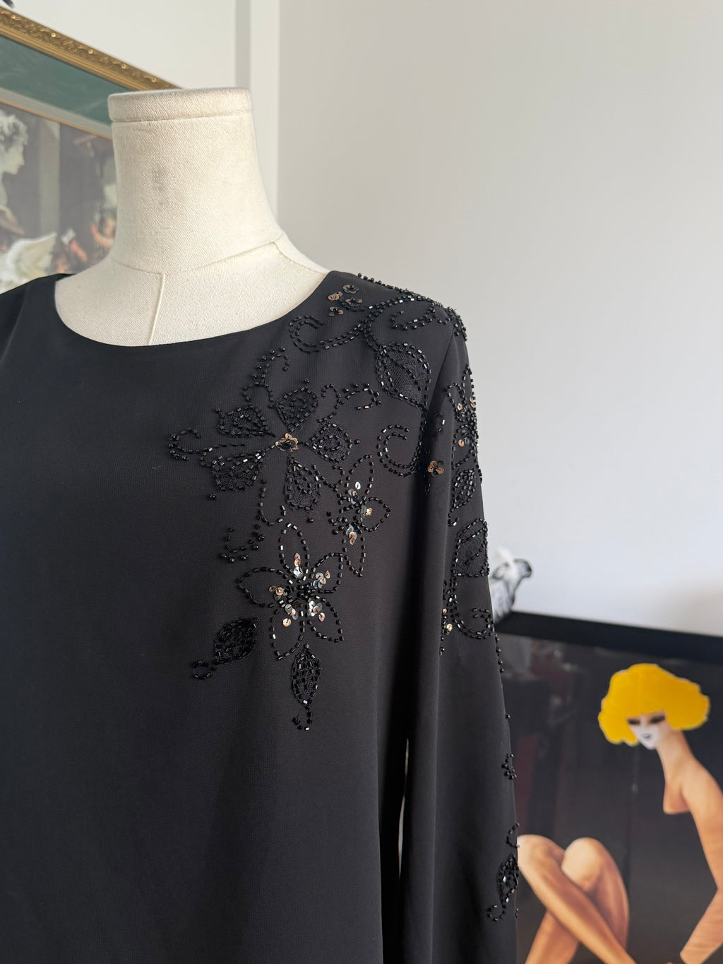 Black Embellished Floral Blouse