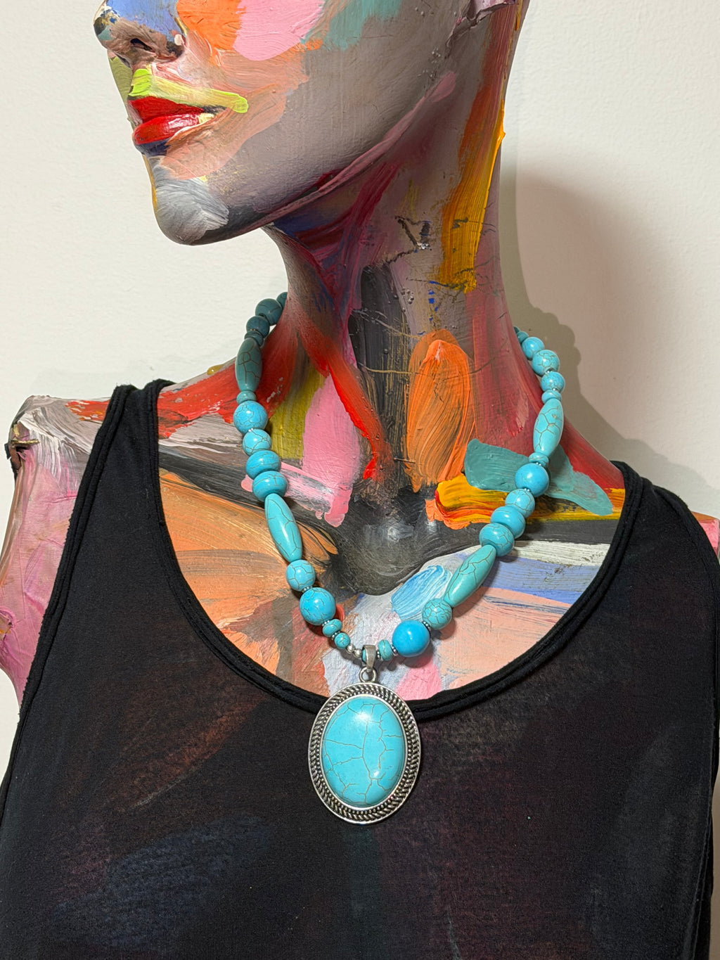 Vintage Turquoise Oracle Medallion Statement Necklace
