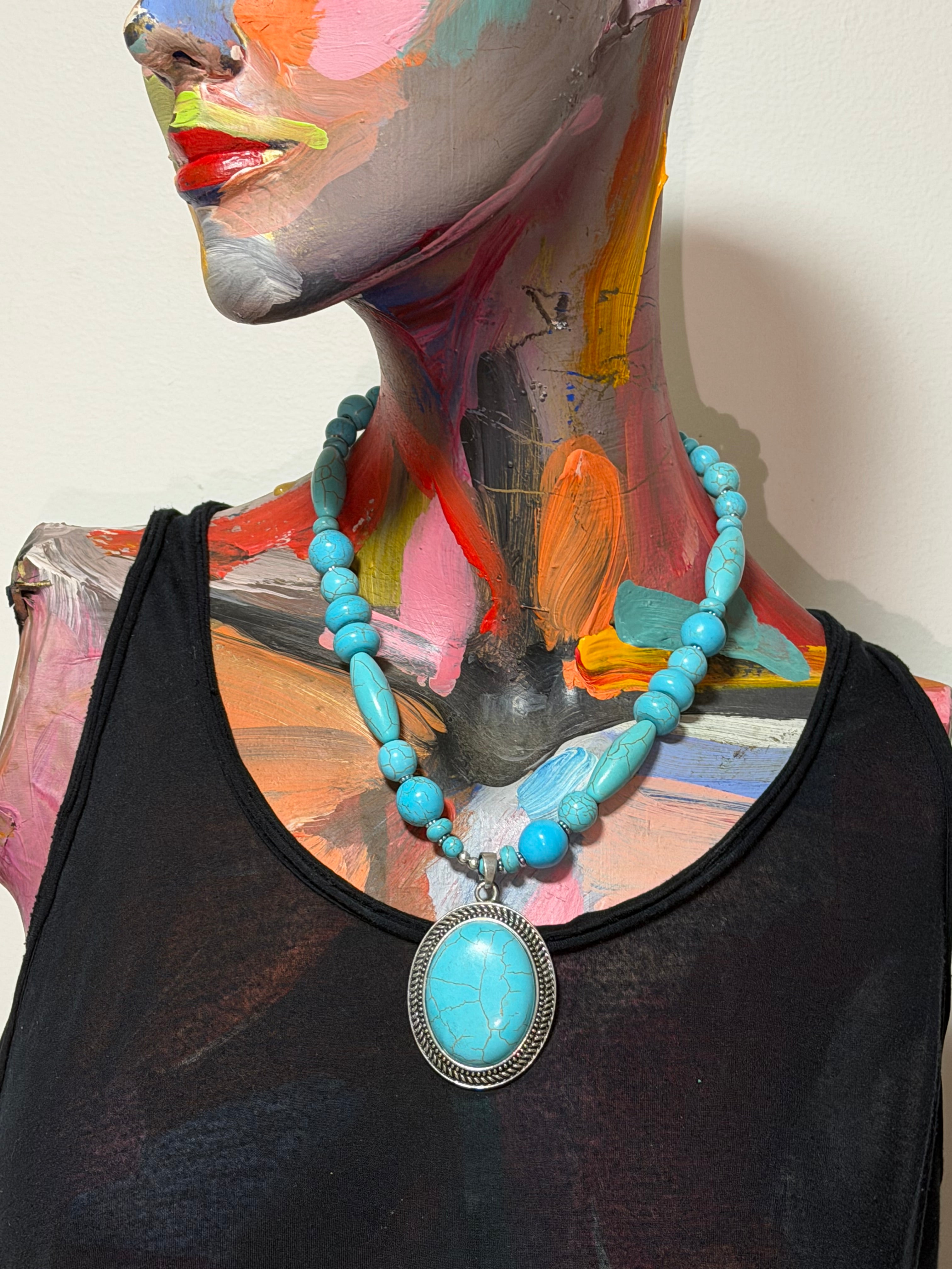 Vintage Turquoise Oracle Medallion Statement Necklace