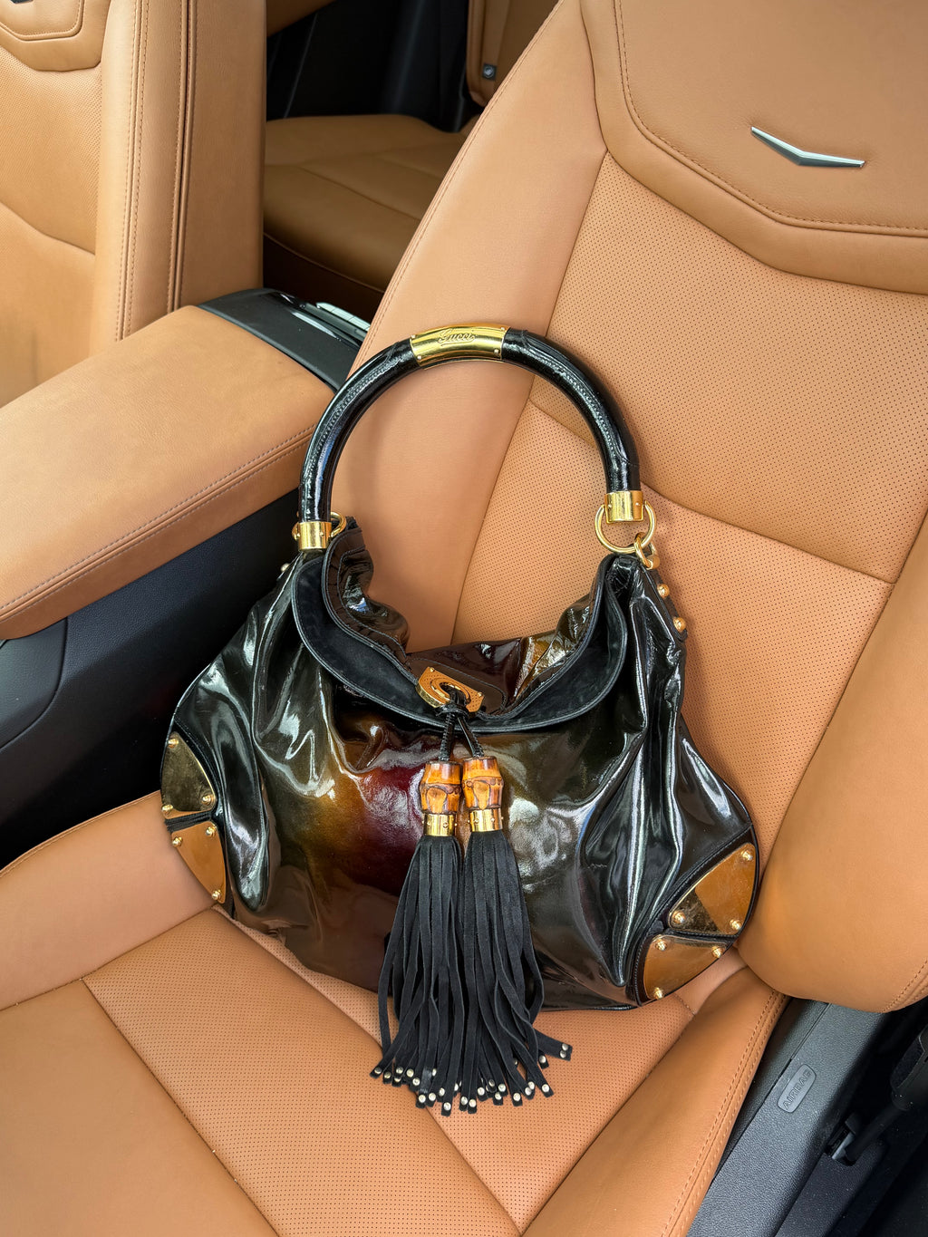 Gucci Indy Large Patent Bamboo Tassel Hobo Bag – Black Patent / Gold Hardware (2007 Collection)