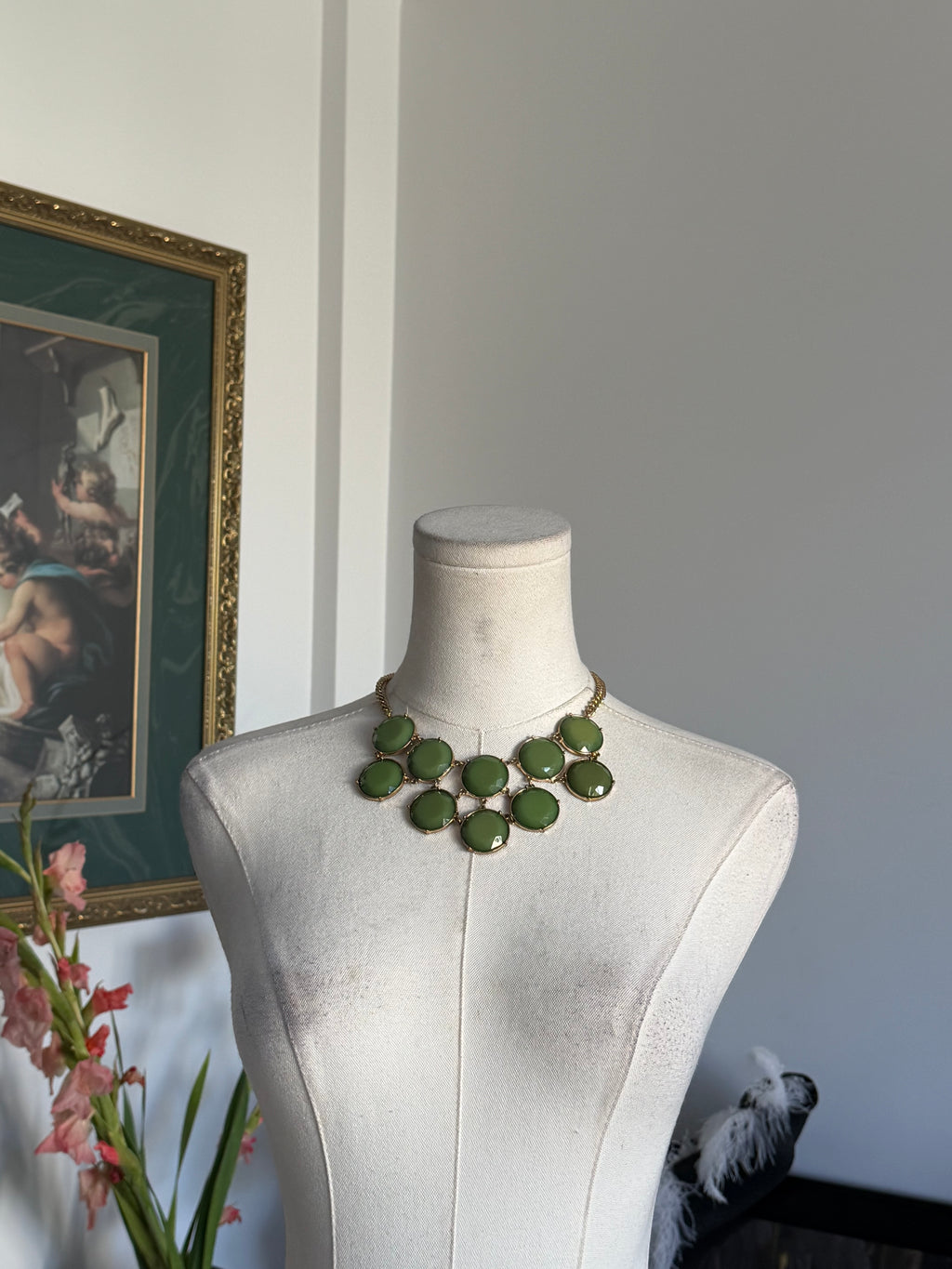 Olive Green Jewel Statement Necklace
