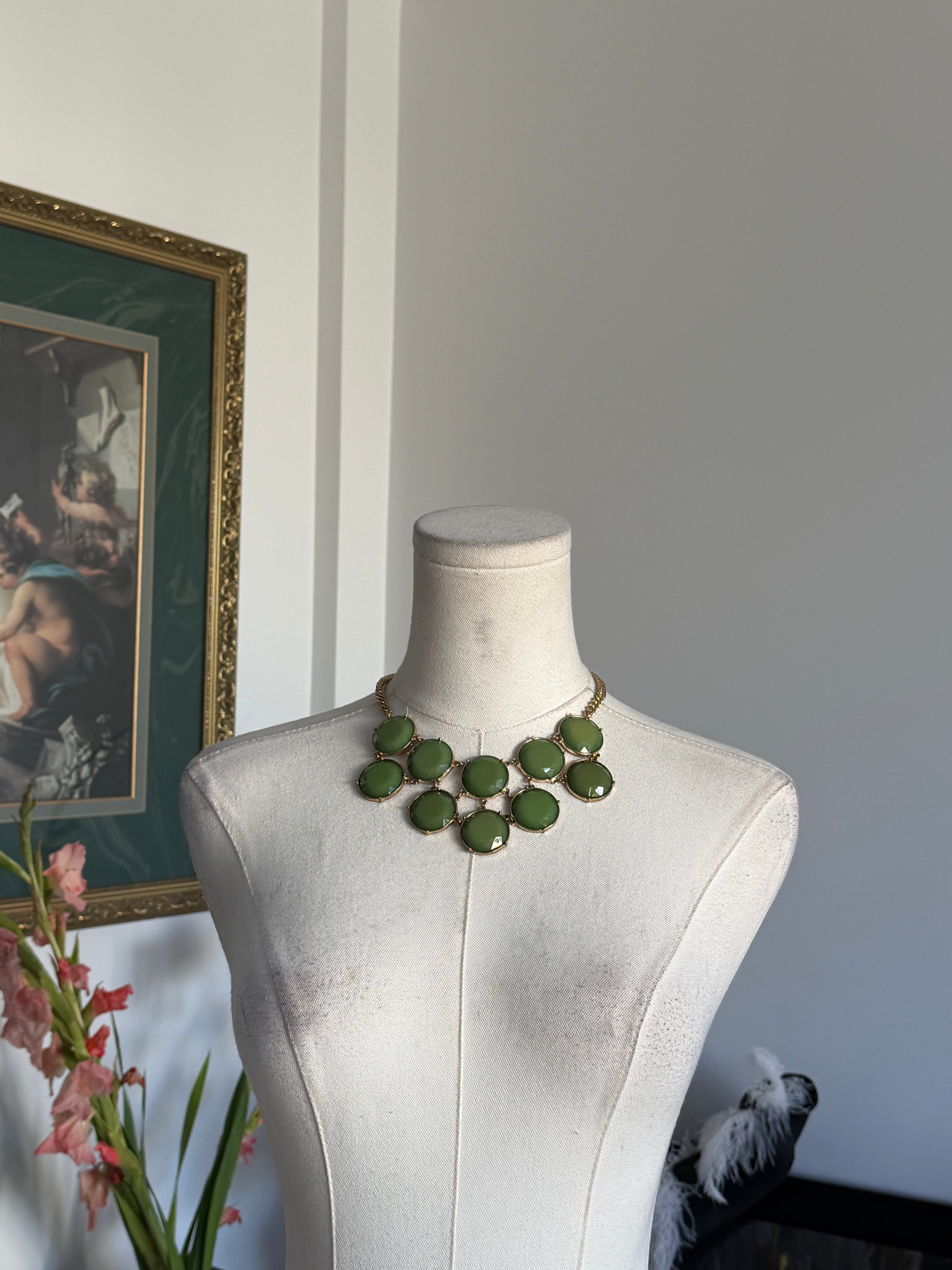 Olive Green Jewel Statement Necklace