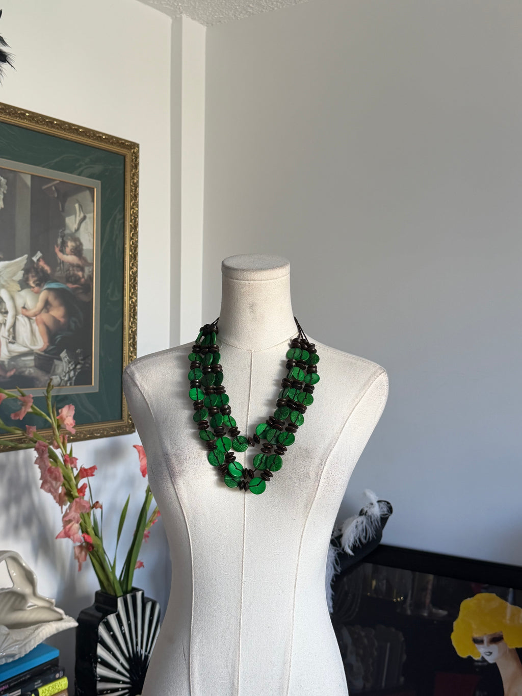 Green & Brown Multi-Strand Statement Necklace
