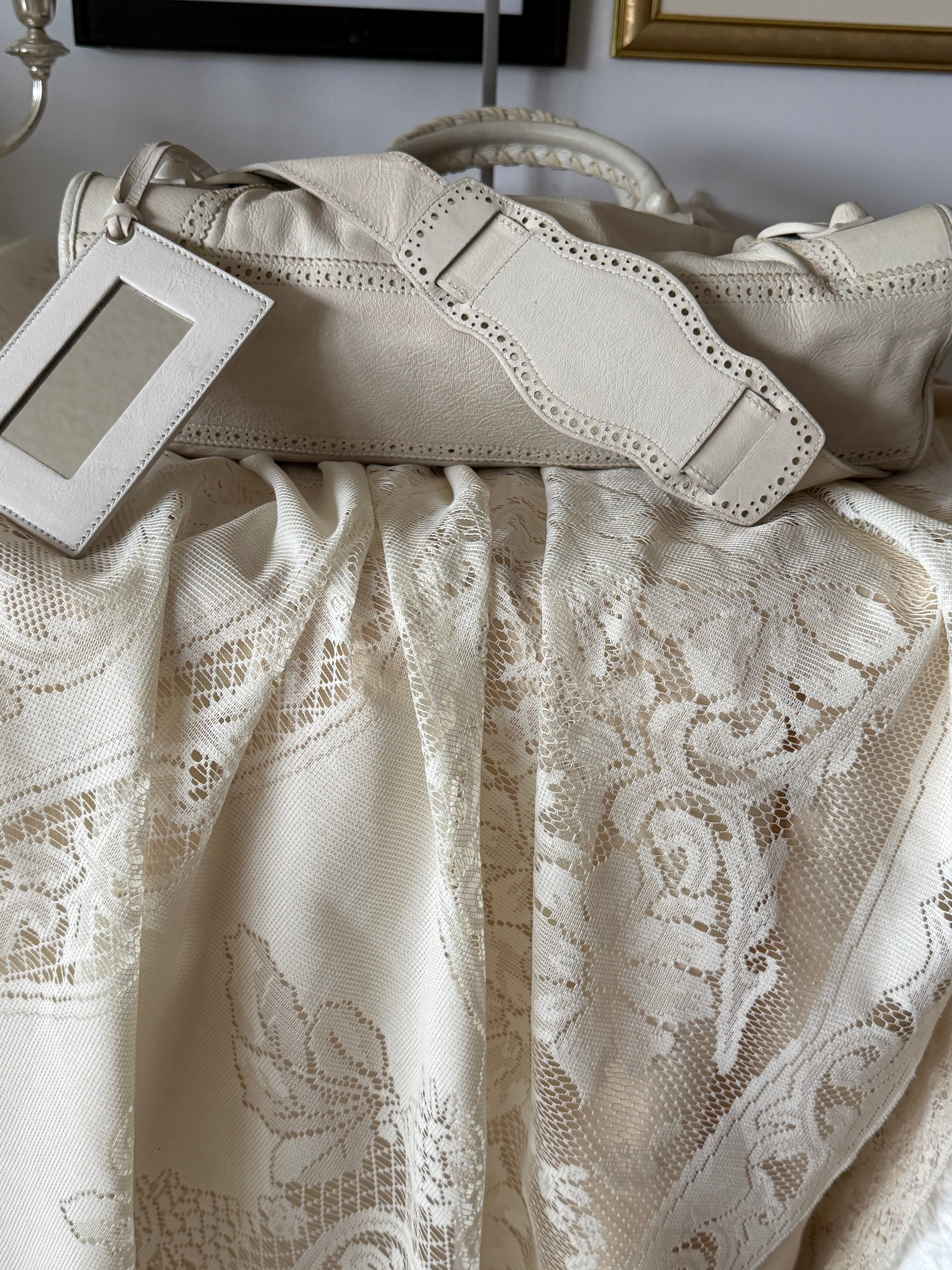 Balenciaga city bag ivory white with silver hardware