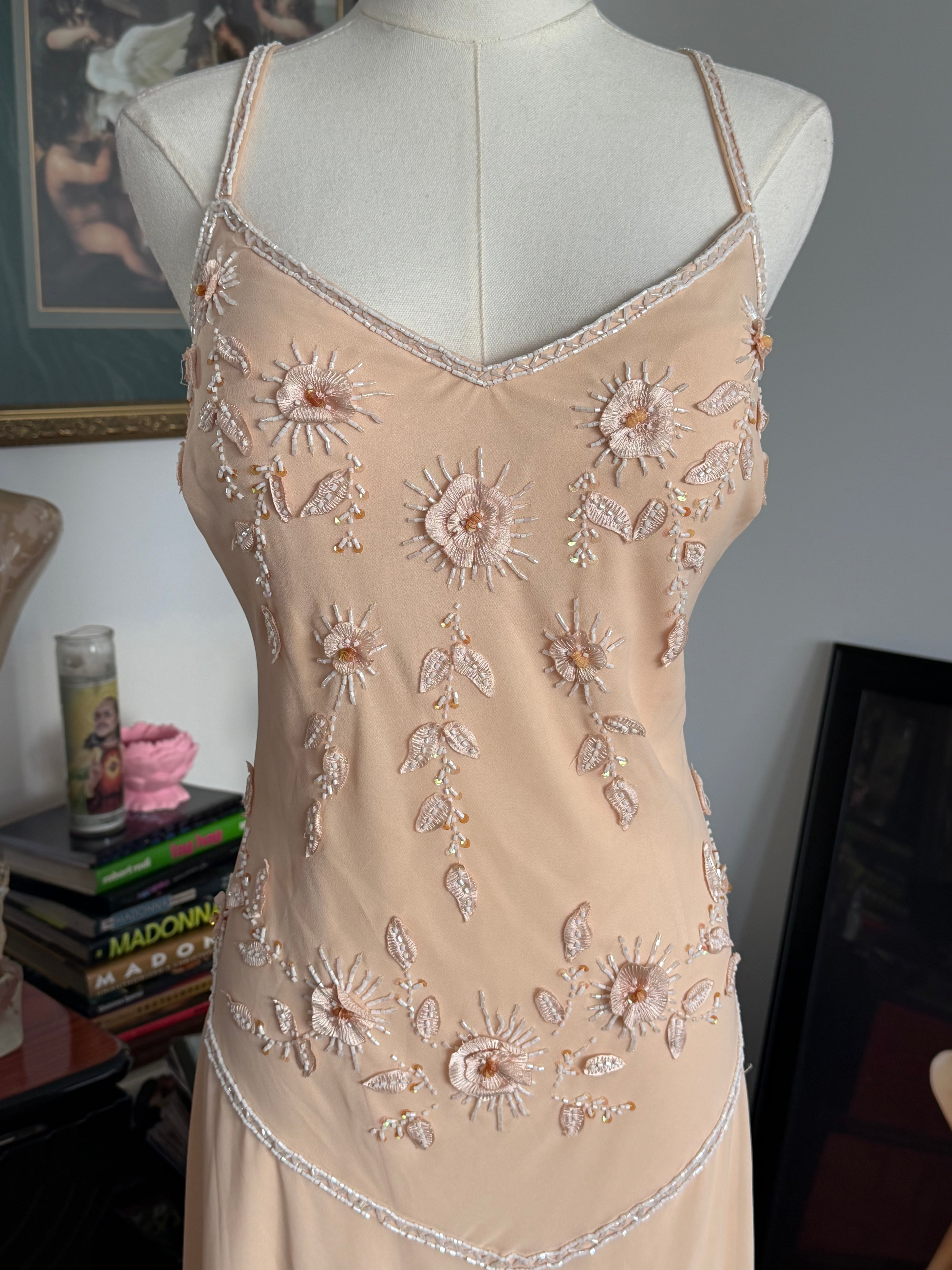 Vintage R&M Richards Beaded Angelic Slip Dress – Champagne Fairycore Gown