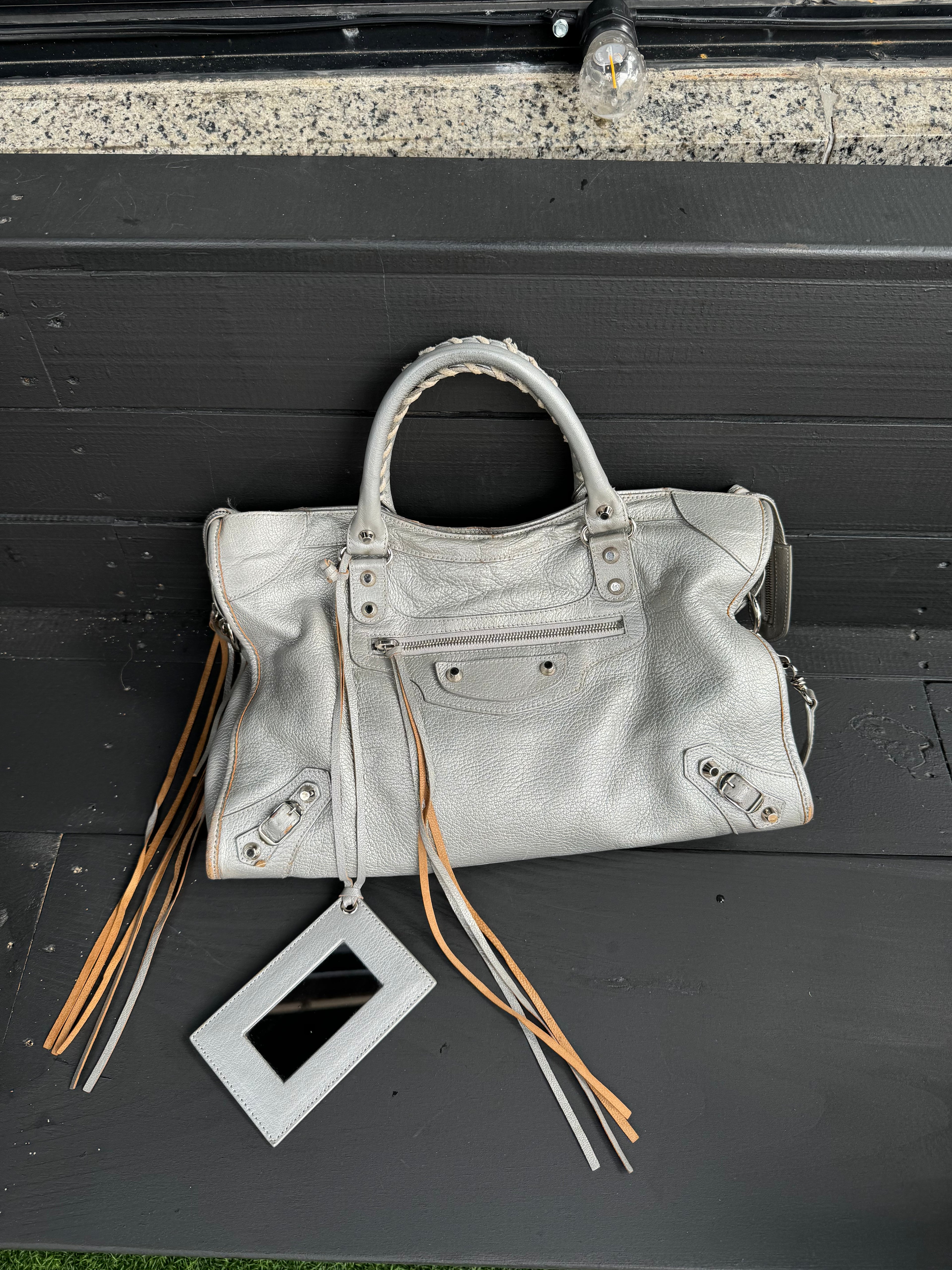 Silver balenciaga city bag