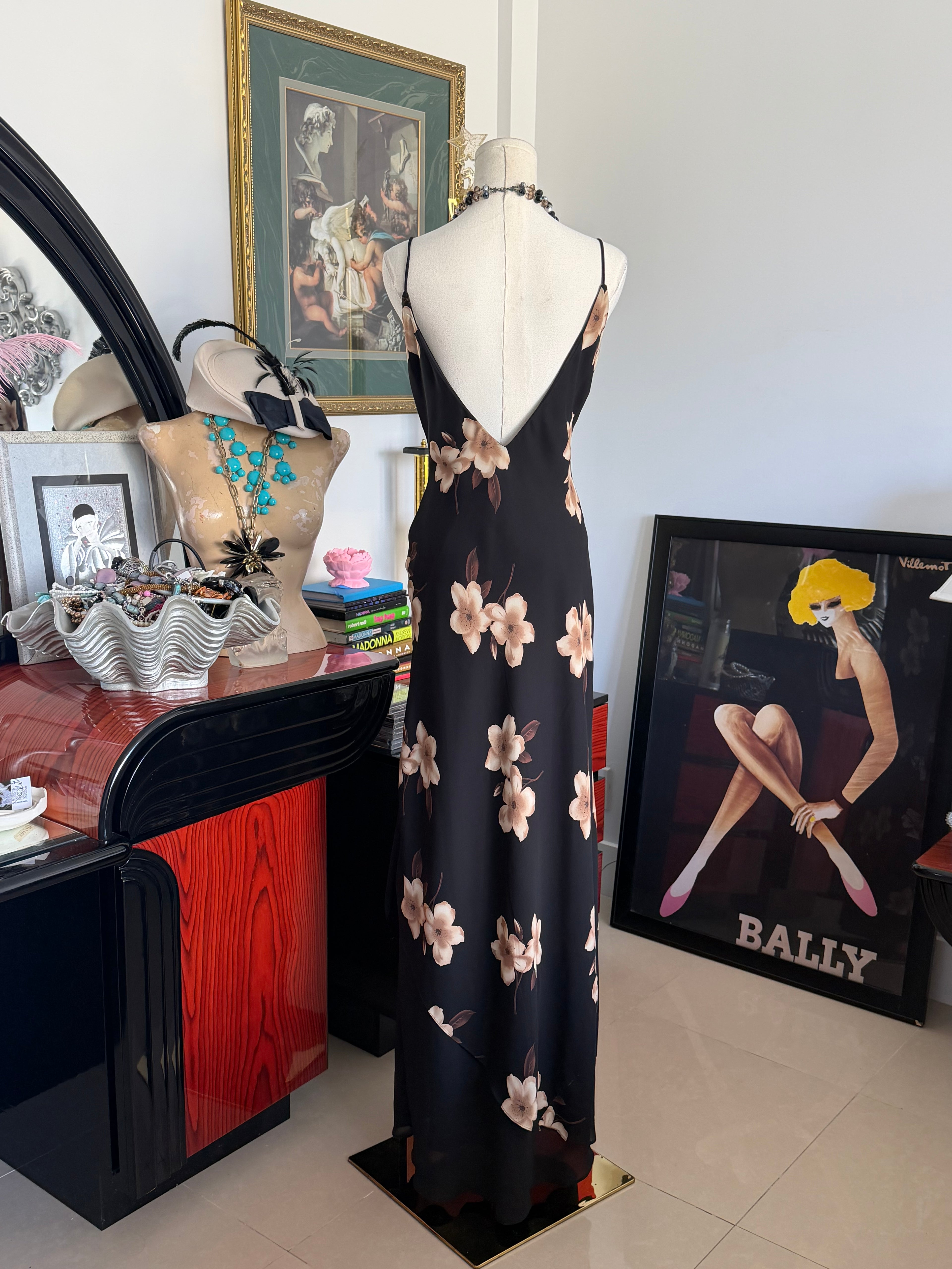 Vintage Rhapsody Black Floral Slip Dress S-M