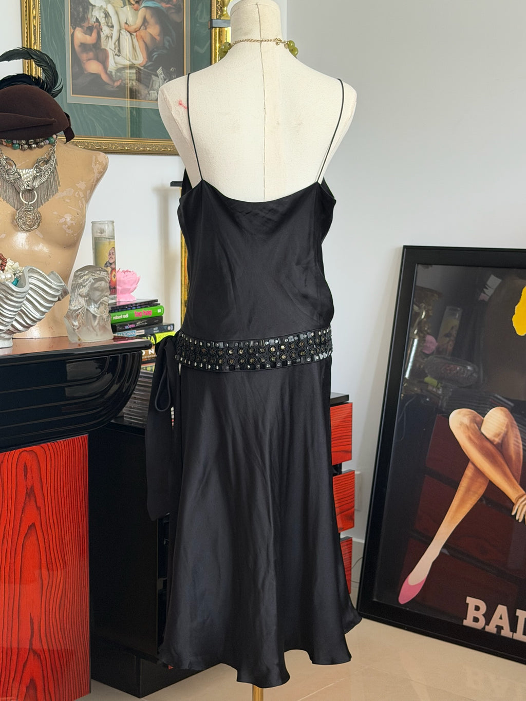Vintage Anne Klein 100% silk black slip dress 14