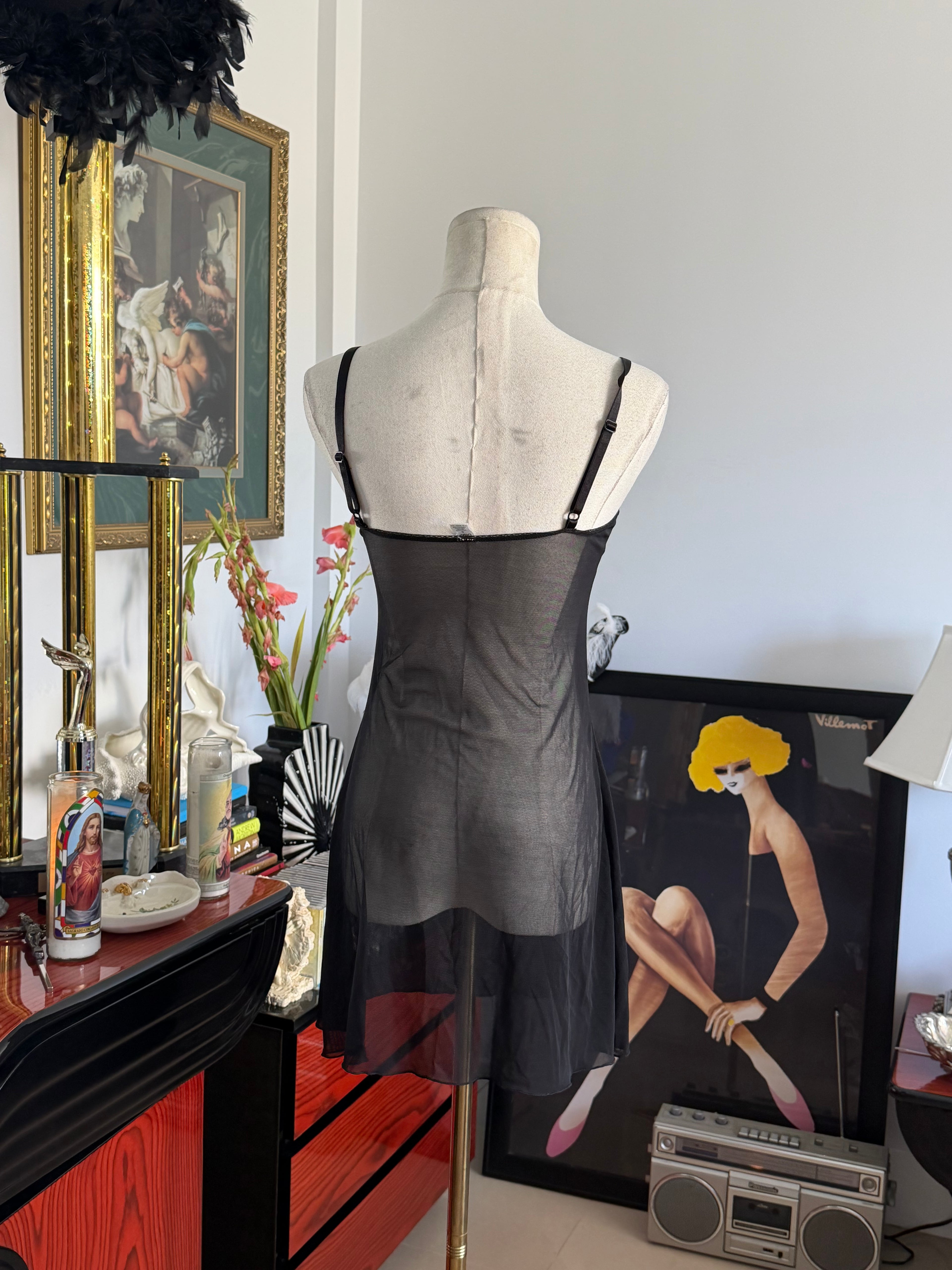 Blush Black Sheer Mesh Embroidered Floral Slip Dress