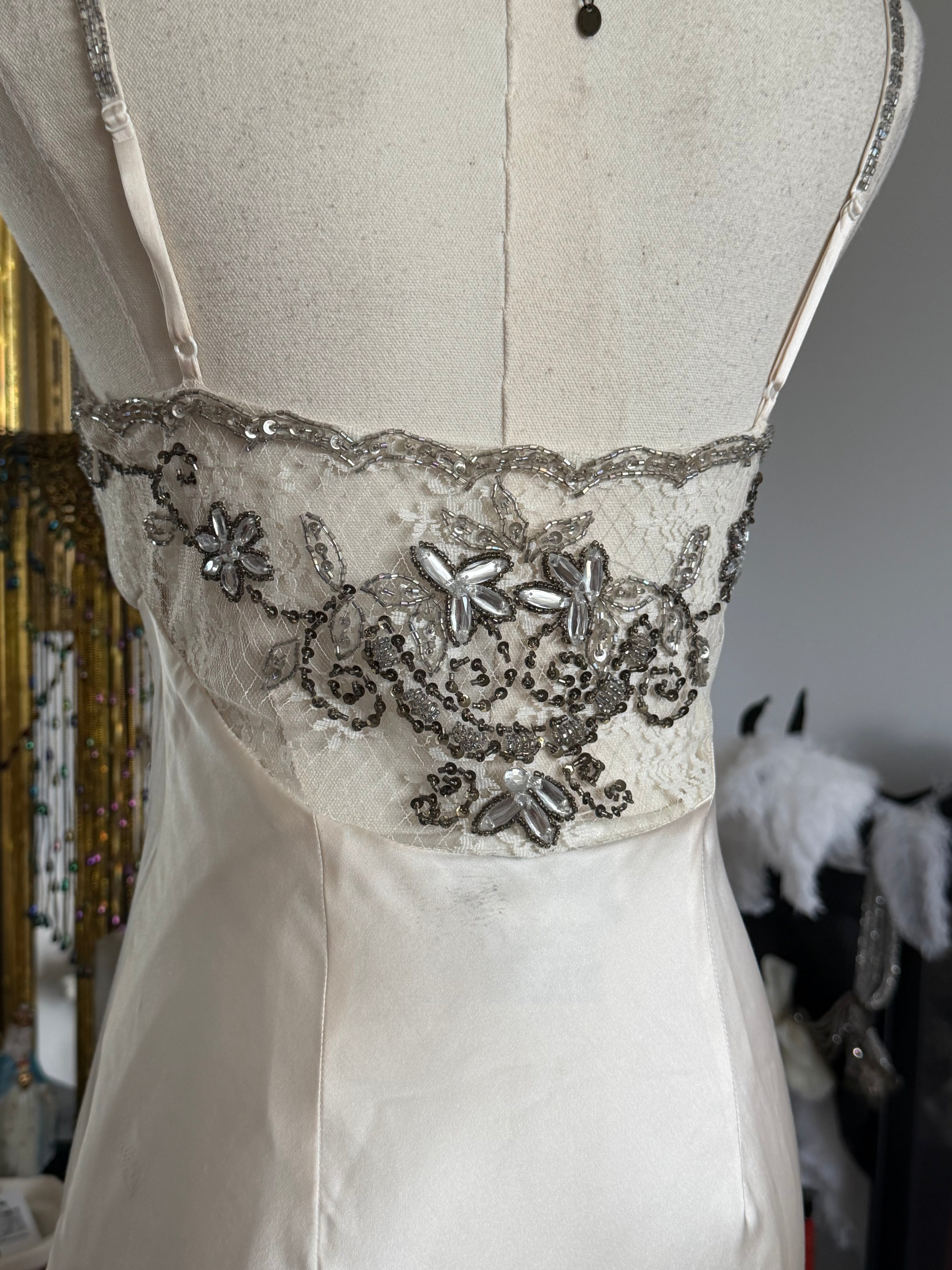Vintage Sue Wong  Ivory Silk Beaded Lace Dress