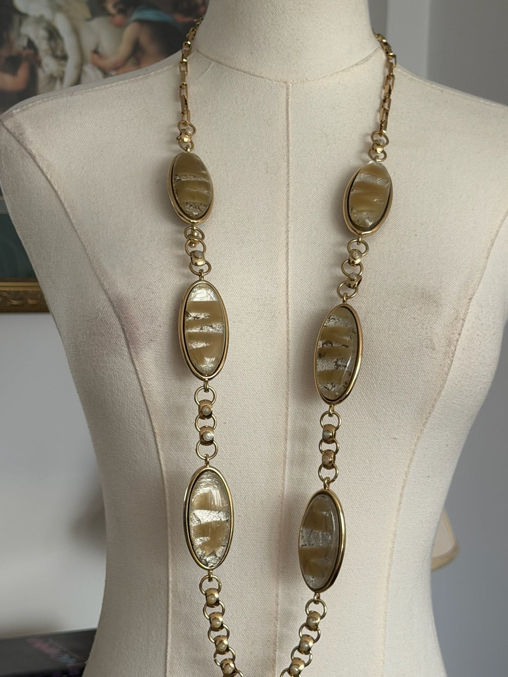 Vintage Gold Oval Stone Link Necklace