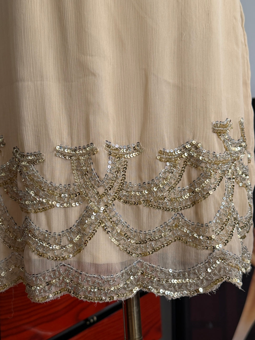 Champagne Beaded Chiffon Mini Skirt