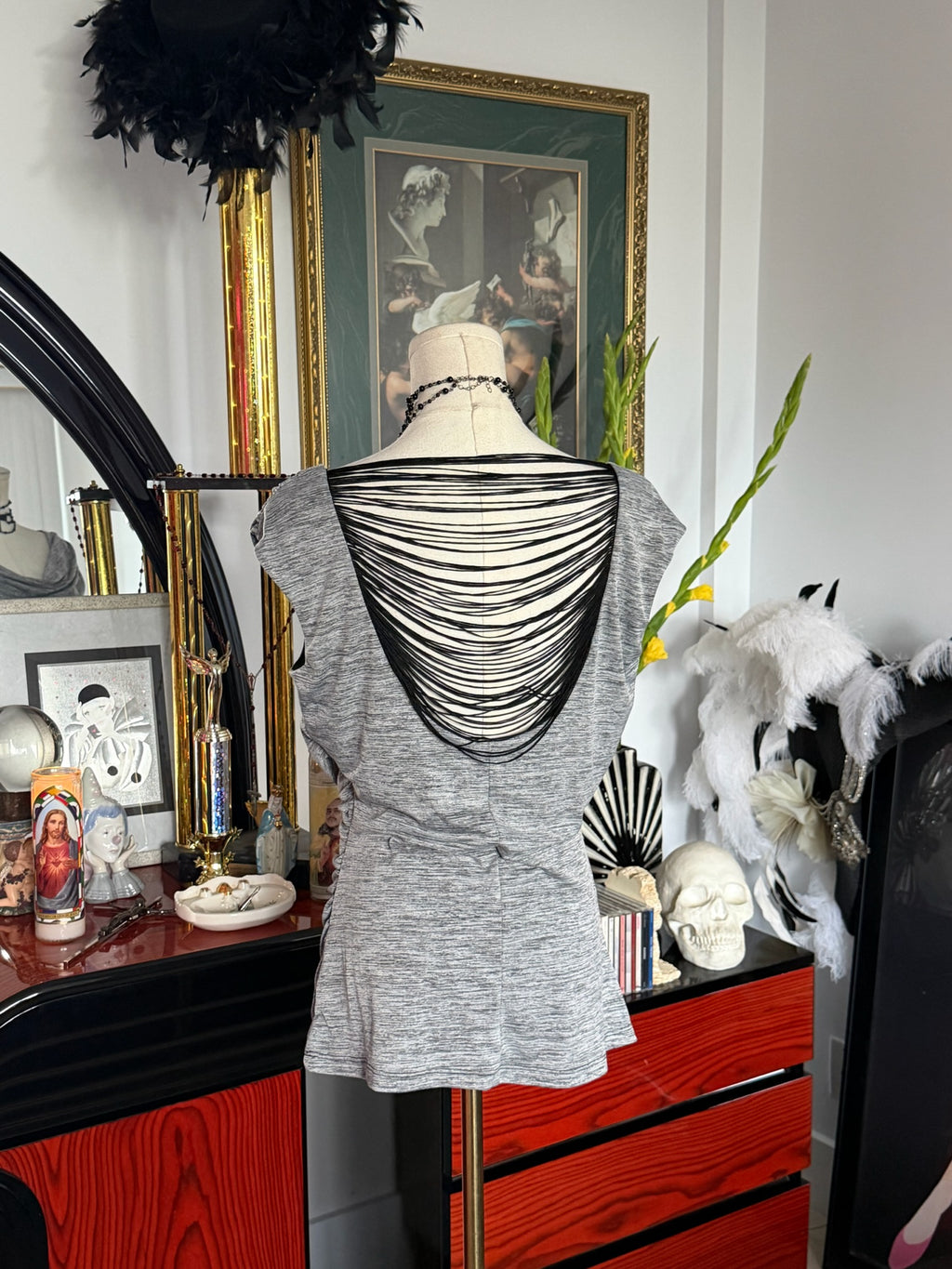 Heather Gray Draped Open Back Top
